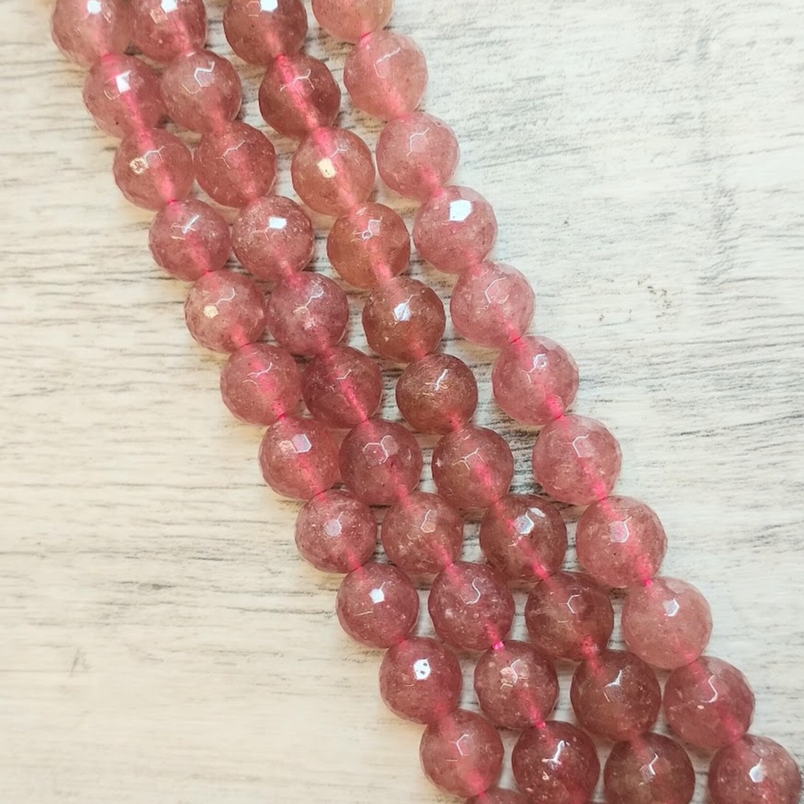 Strawberry Quartz 10mm Faceted Round Bead Strand