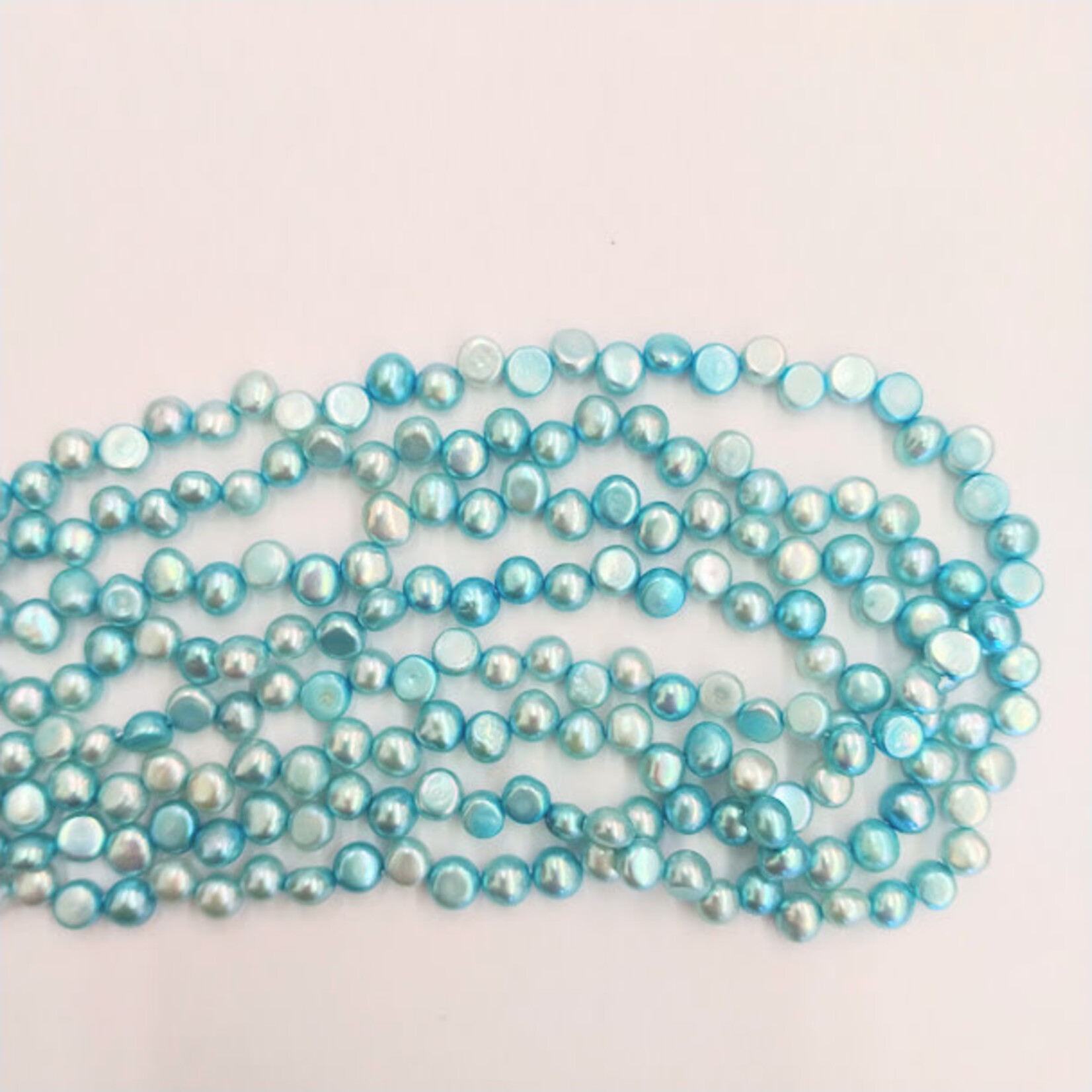 Freshwater Pearls  5-6mm Button Sky Blue Bead Strand