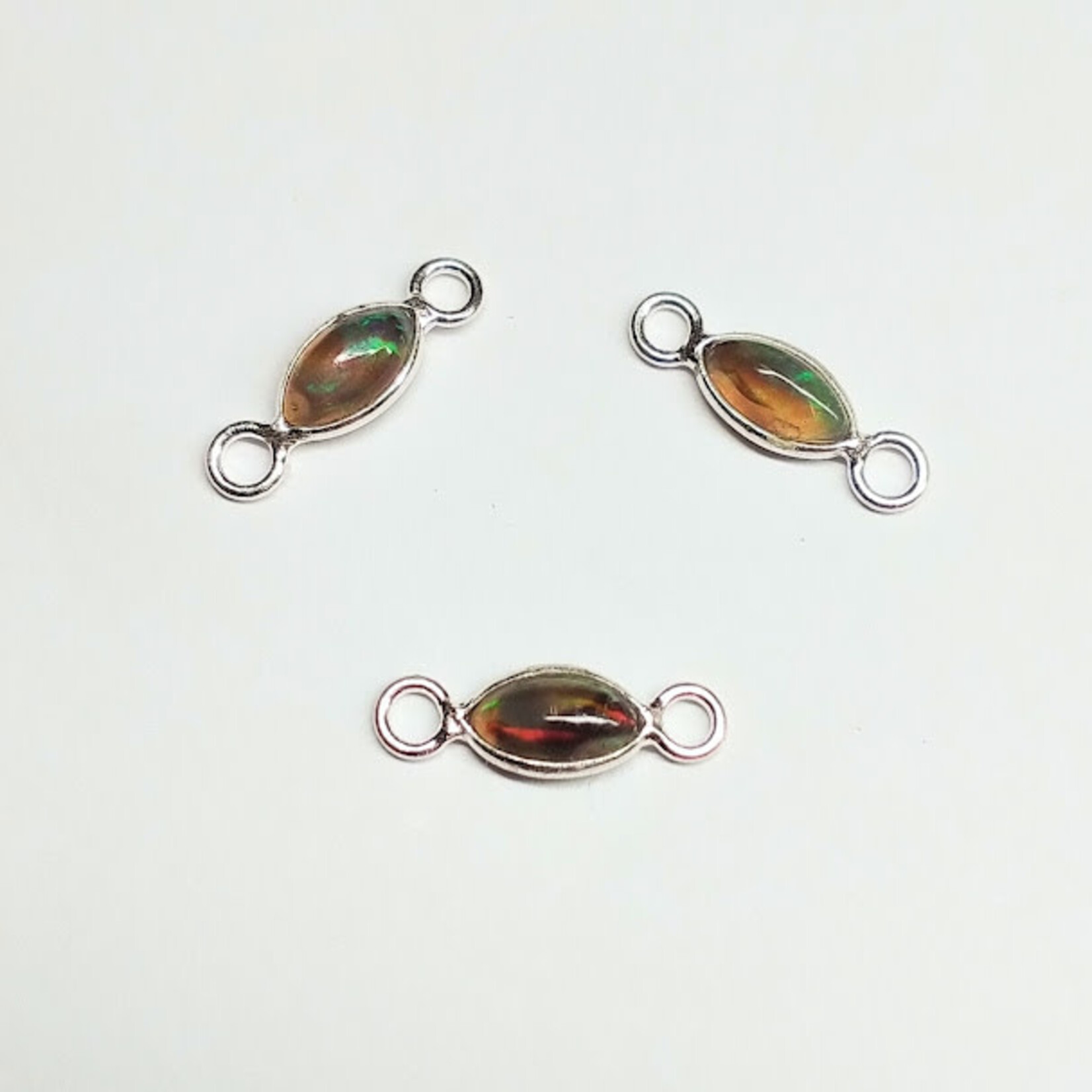 Ethiopian Opal  4x11mm Silver Plated 2 Hole Link