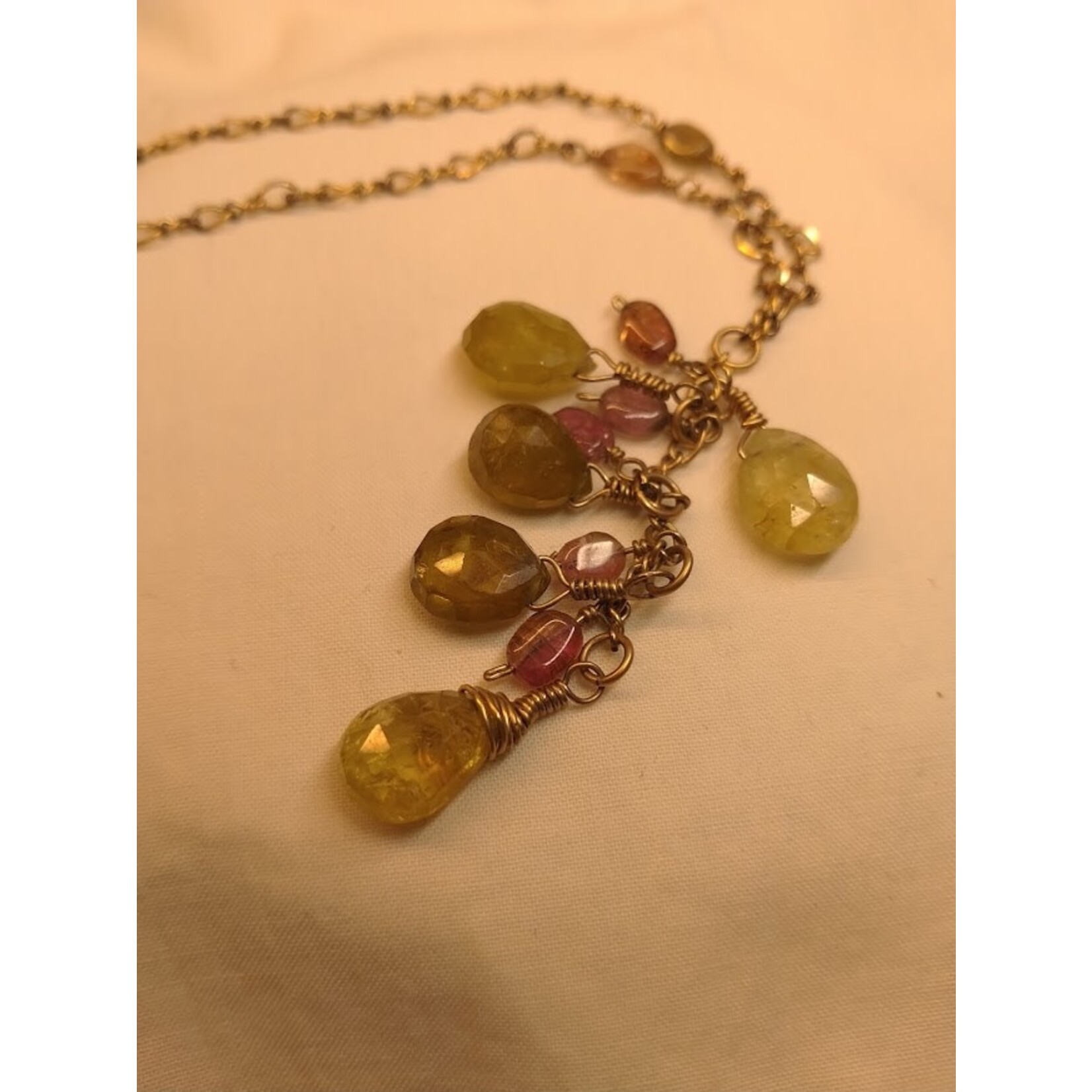 Gold Filled Peridot and Tourmaline Wire Wrapped Chain Necklace - Vicki's Creations
