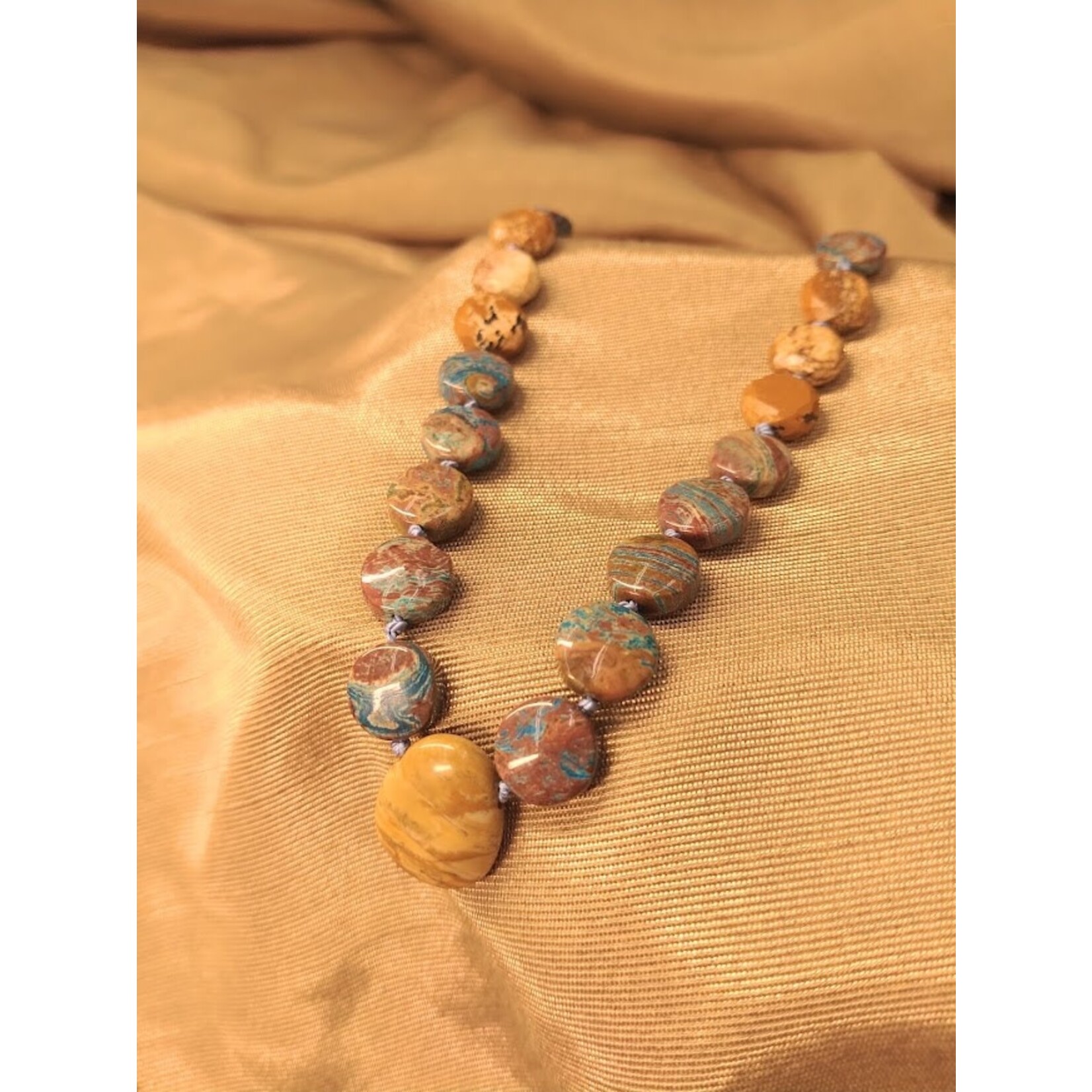 Yellow Jasper and Chrysocolla Knotted Necklace - Ready To Wear