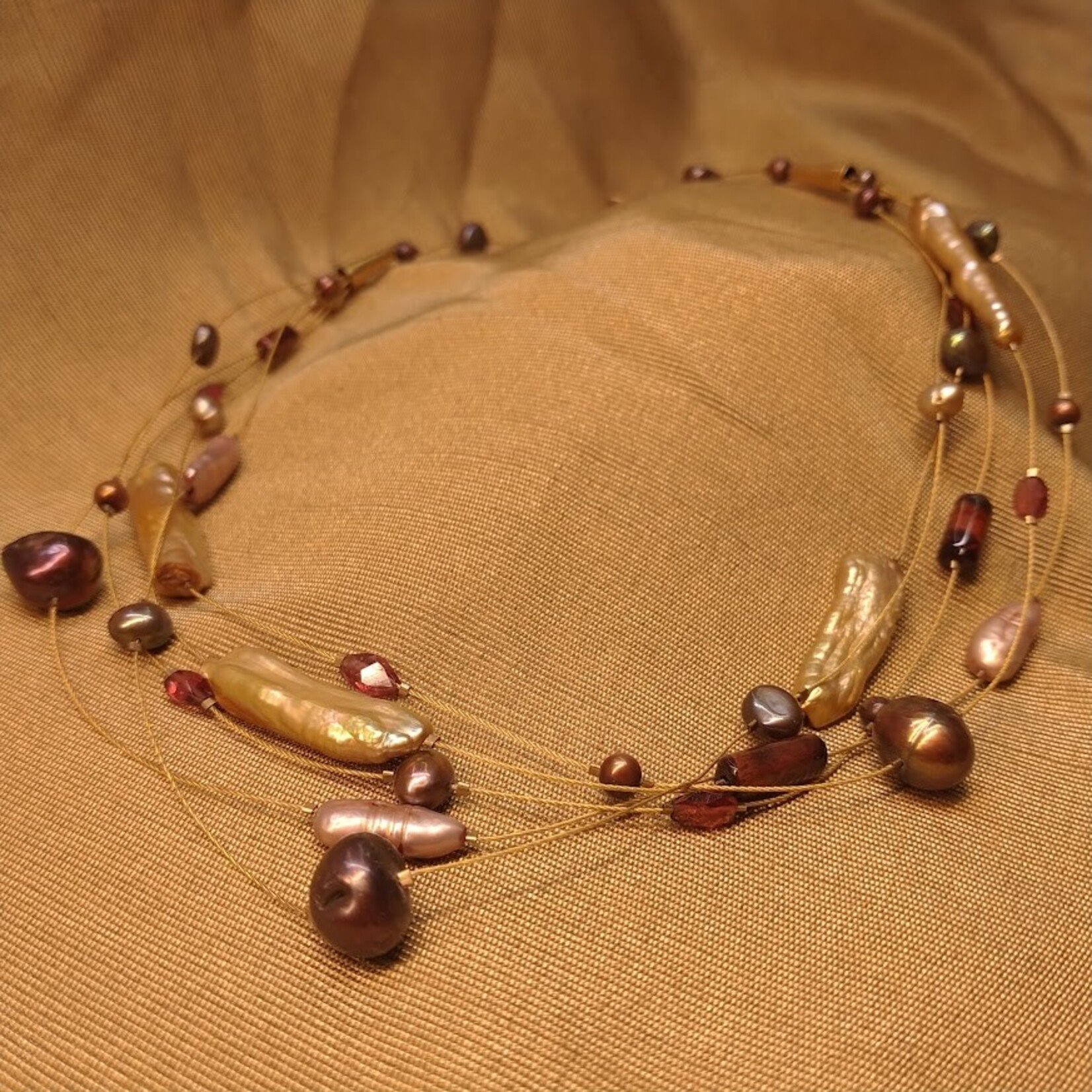 Freshwater Pearl w/ Garnet Multistrand Necklace - Vicki's Creations