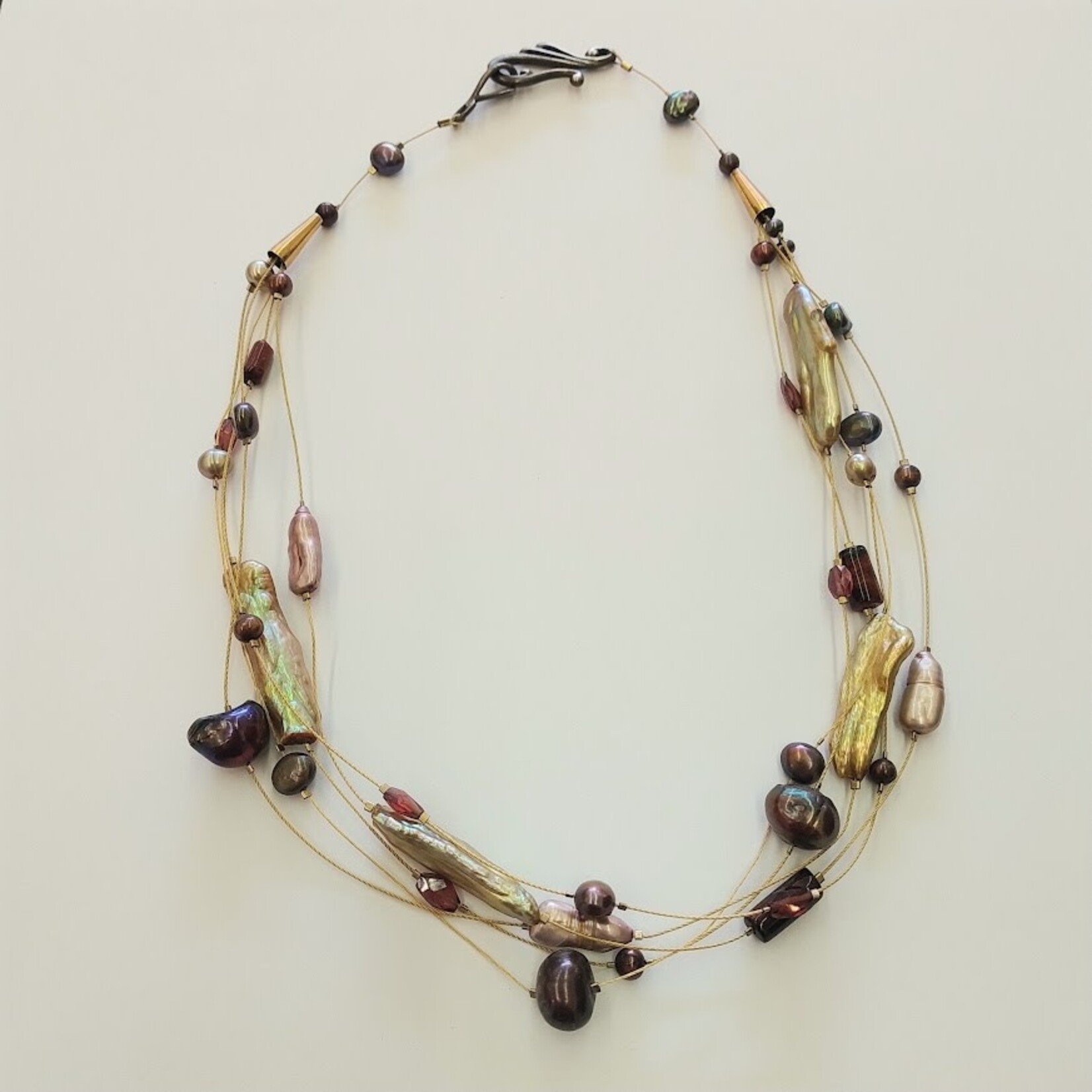 Freshwater Pearl w/ Garnet Multistrand Necklace - Vicki's Creations