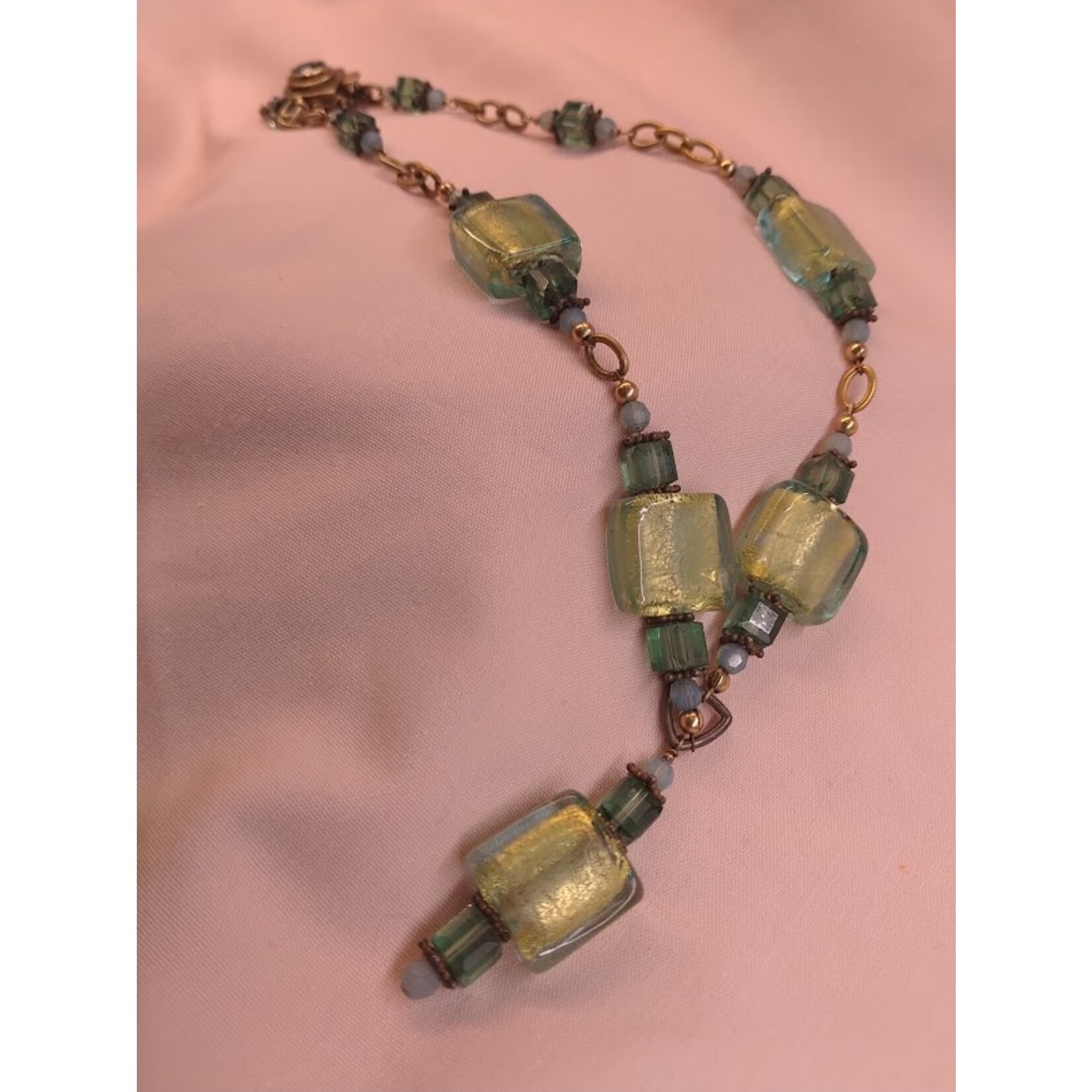 Lampwork Glass and Swarovski Cube Necklace  - Vicki's Creations