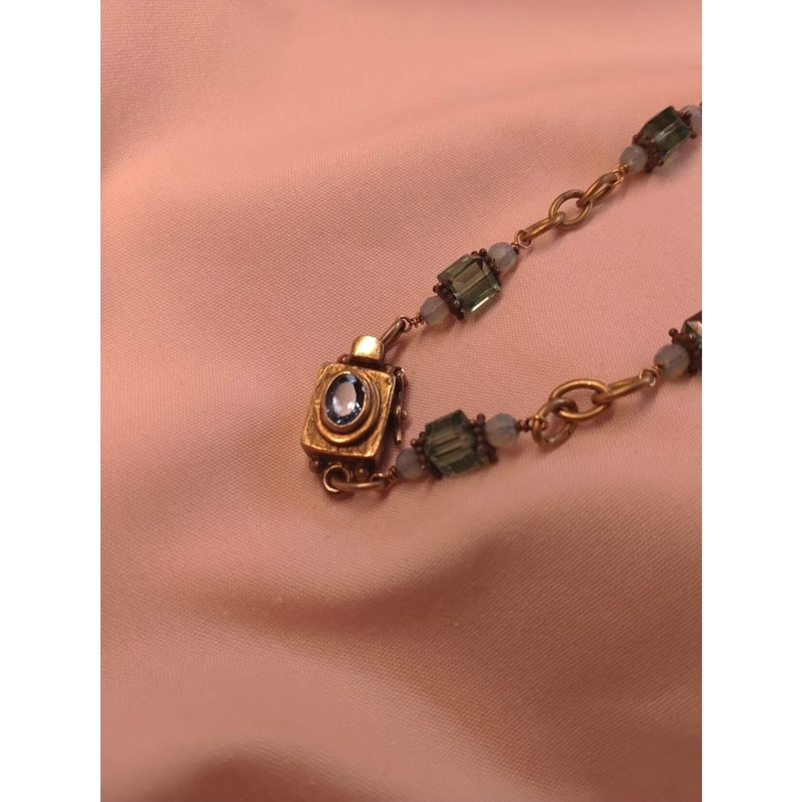 Lampwork Glass and Swarovski Cube Necklace  - Vicki's Creations