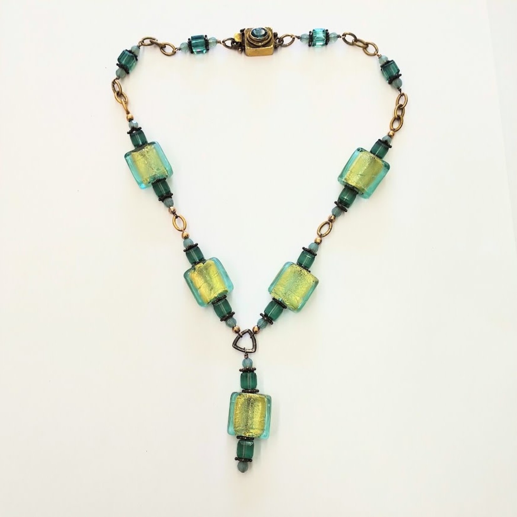 Lampwork Glass and Swarovski Cube Necklace  - Vicki's Creations