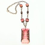 Rhodochrosite Filigree Wrapped Brass Necklace - Vicki's Creations