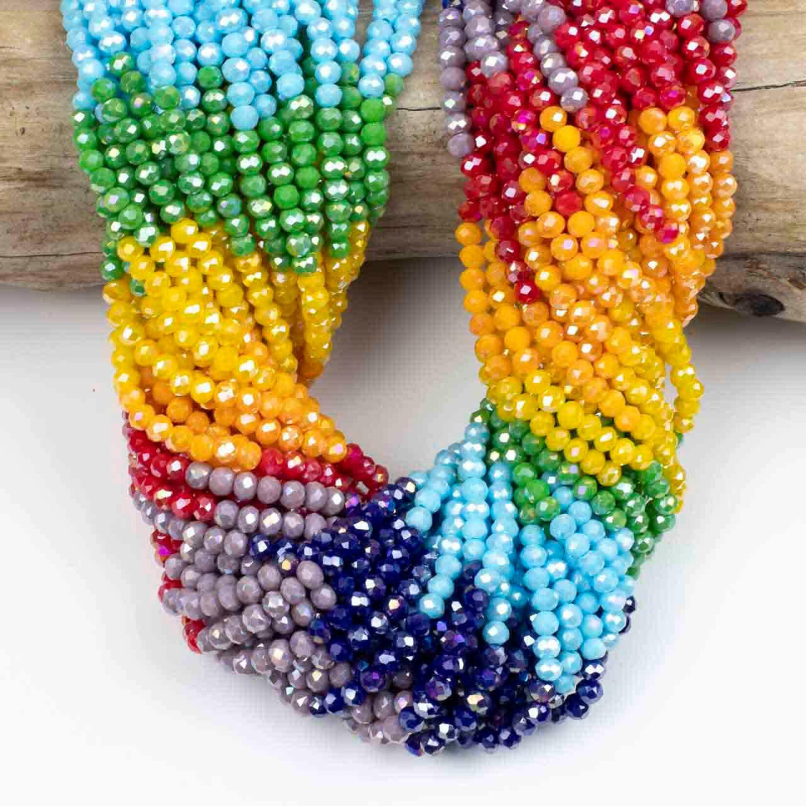 Crystal  2x3mm Opaque Ombre Rainbow Mix Faceted Rondelle Beads - 16" Strand