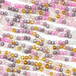 Crystal  2x3mm Pink & Amber Mixed Faceted Rondelle Beads - 15" Strand