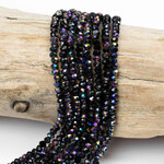 Crystal  2x3mm Opaque Midnight Rainbow Faceted Rondelle Beads - 15" Strand