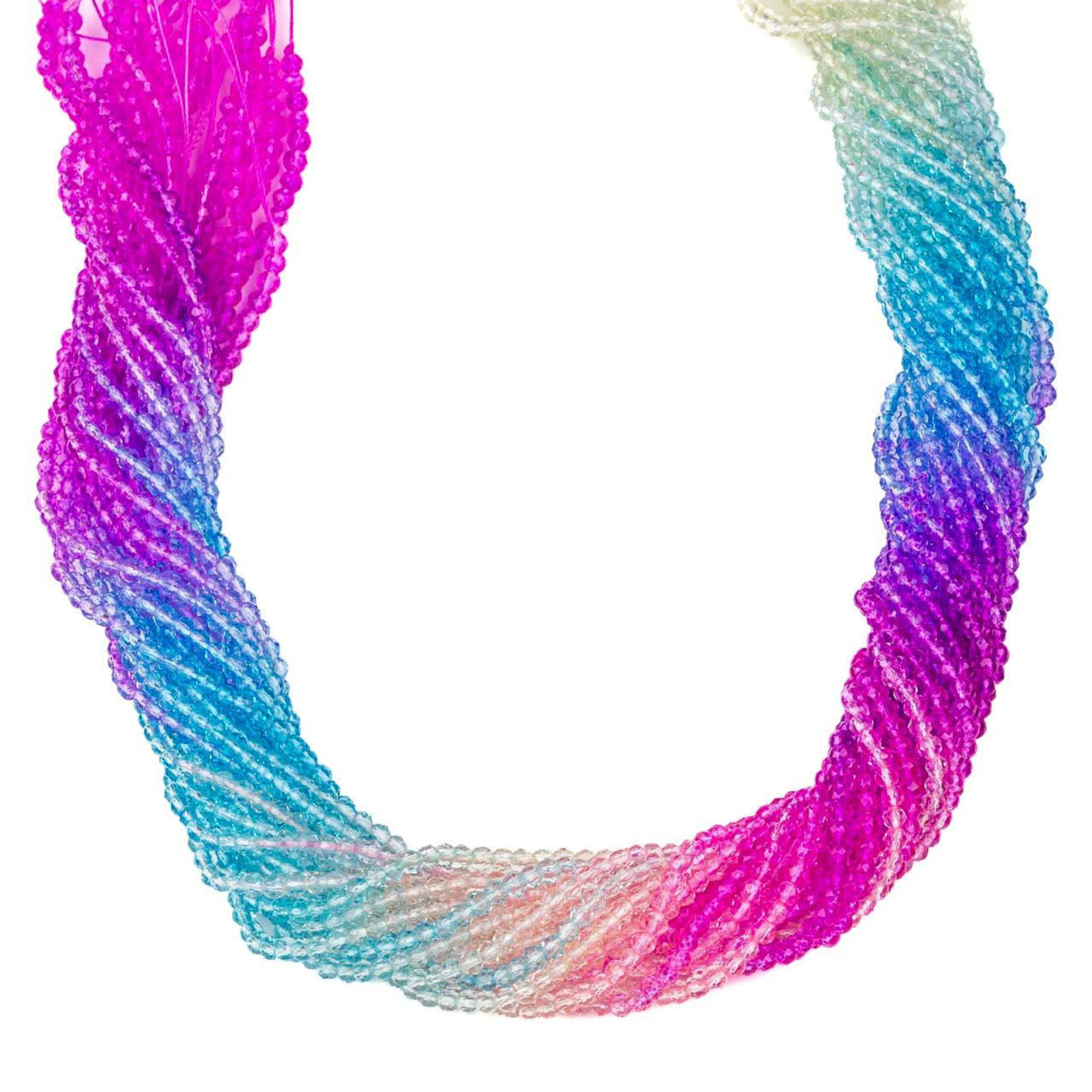 Crystal  2x3mm Ombre Unicorn Rainbow Faceted Rondelle Beads - 14" Strand