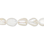 Freshwater Pearl  8mm White Flat-Sided Rice Bead Strand