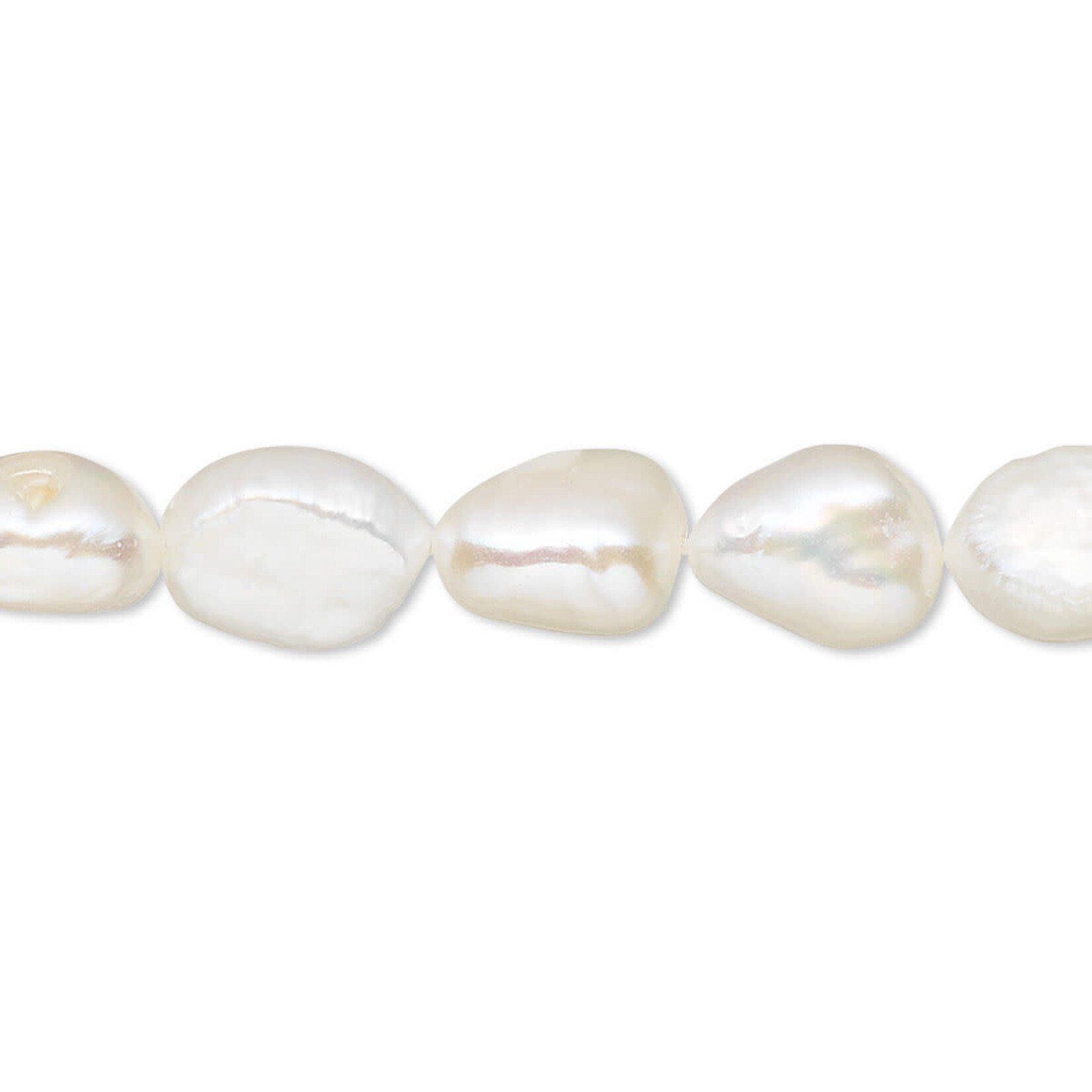 Freshwater Pearl  8mm White Flat-Sided Rice Bead Strand