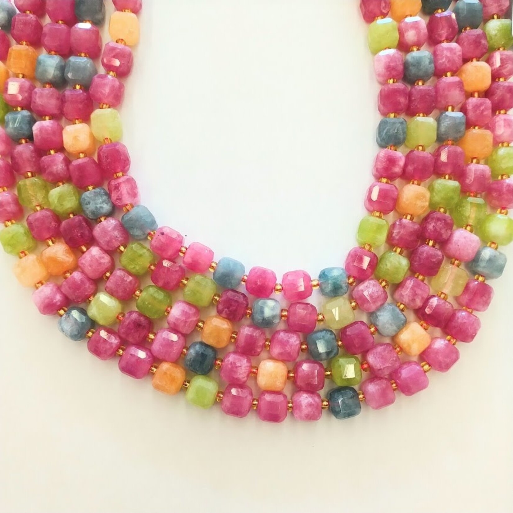 Multicolor Jade  8mm Faceted Cube Strand
