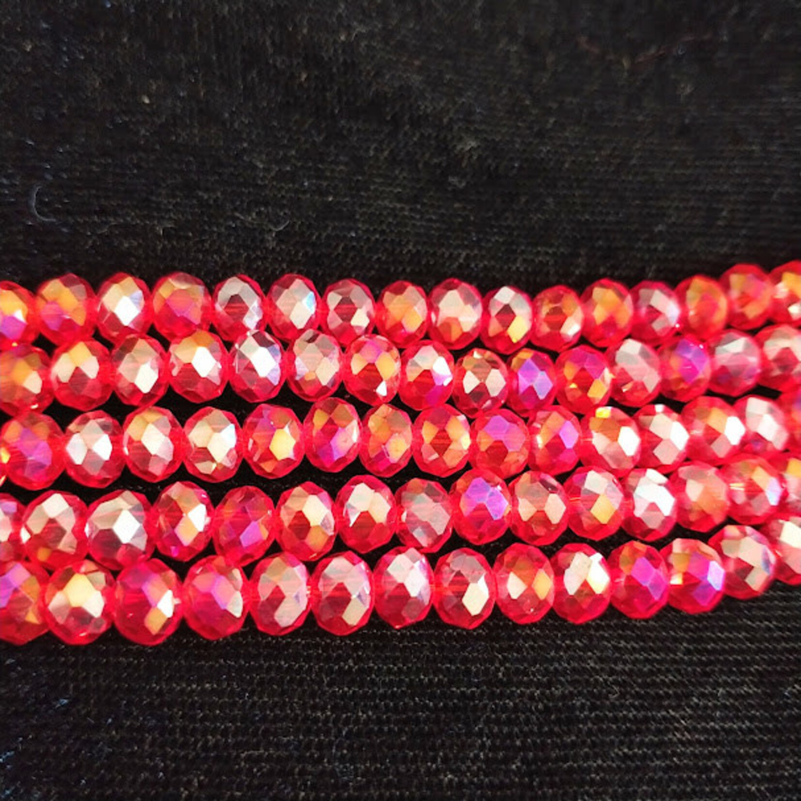 Faceted Glass Rondelle  4x6mm Red Transparent  Metallic Washed Bead Strand