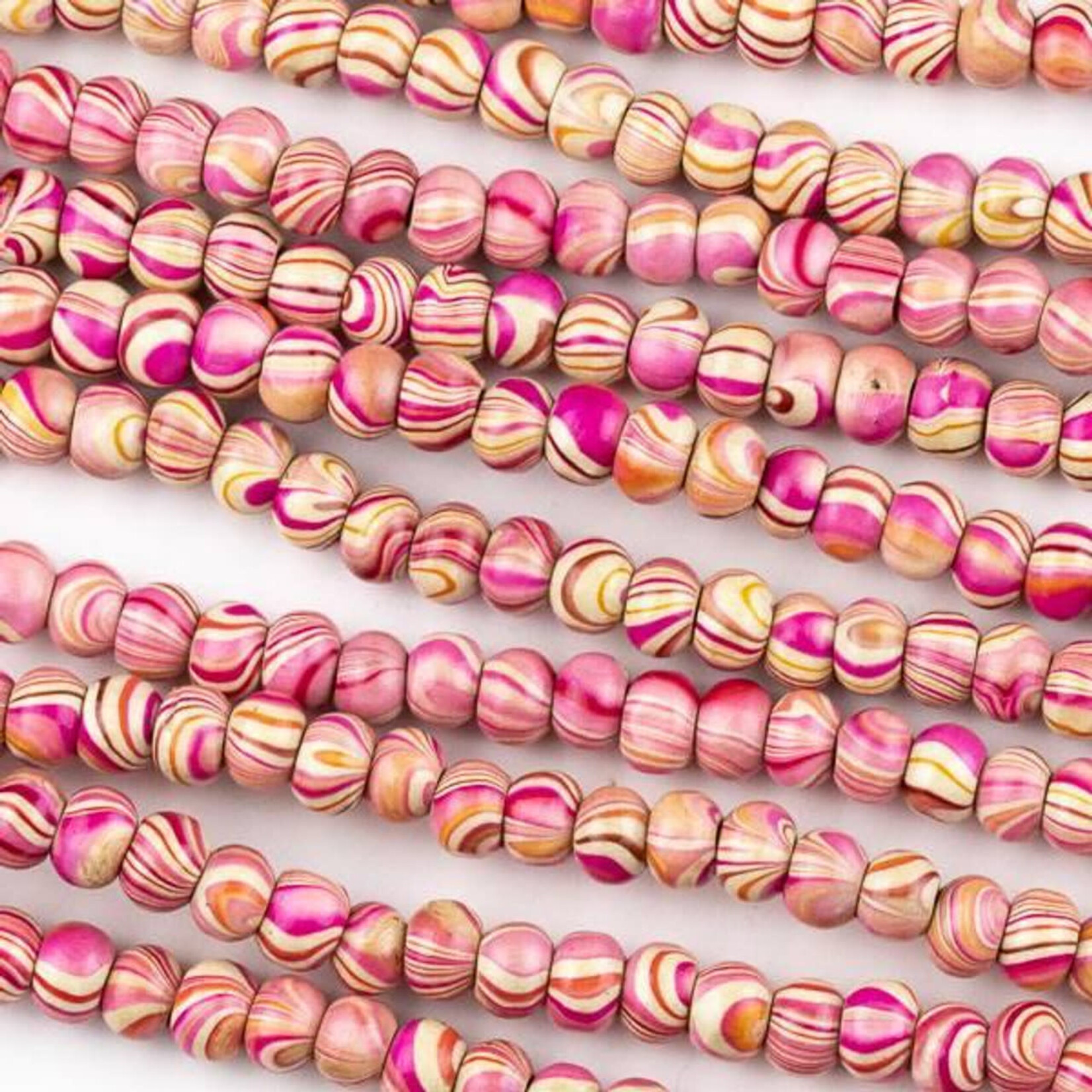 Wood   6mm Pink and Cream Round Bead Strand