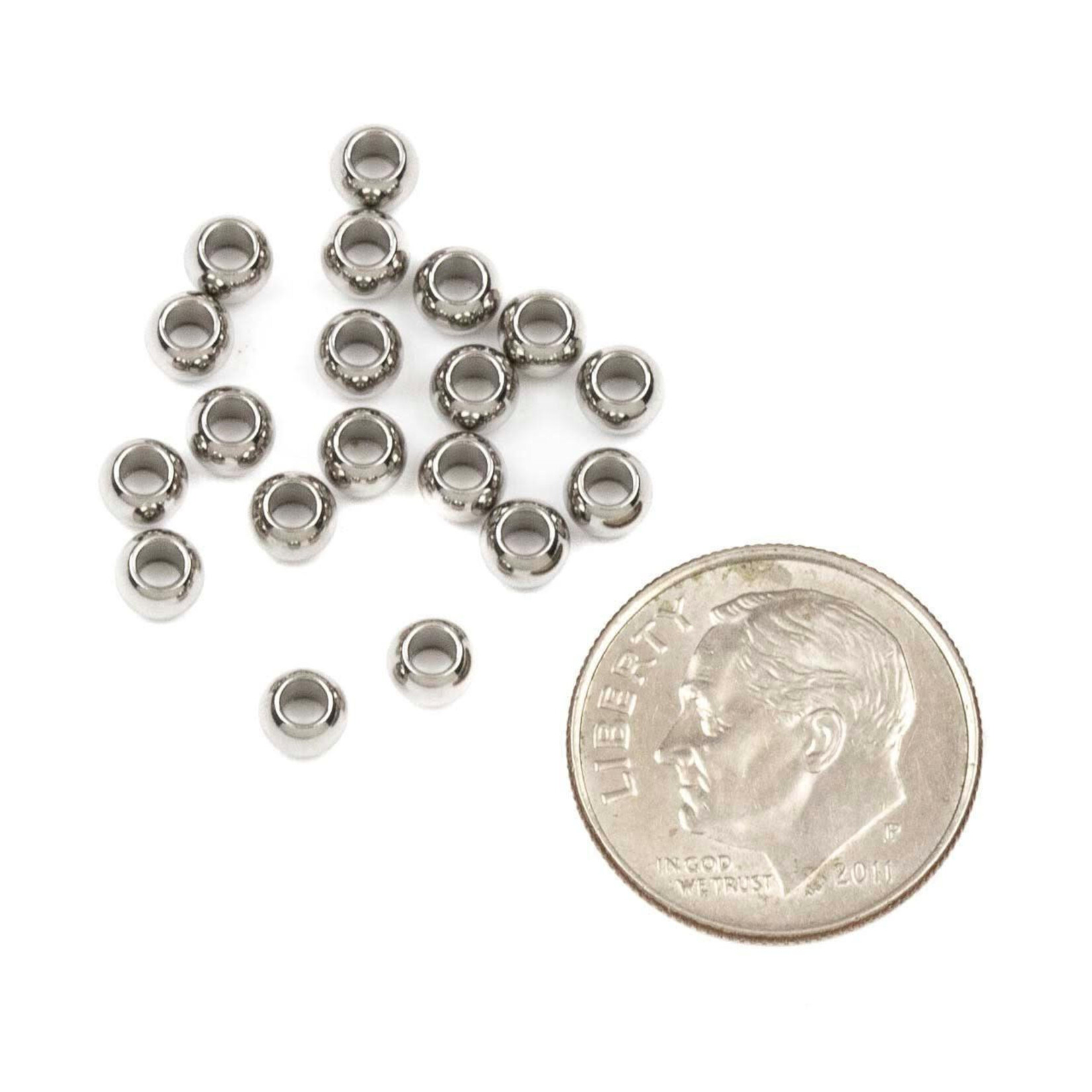 Stainless Steel   3x4mm Round Bead - 20 Pieces
