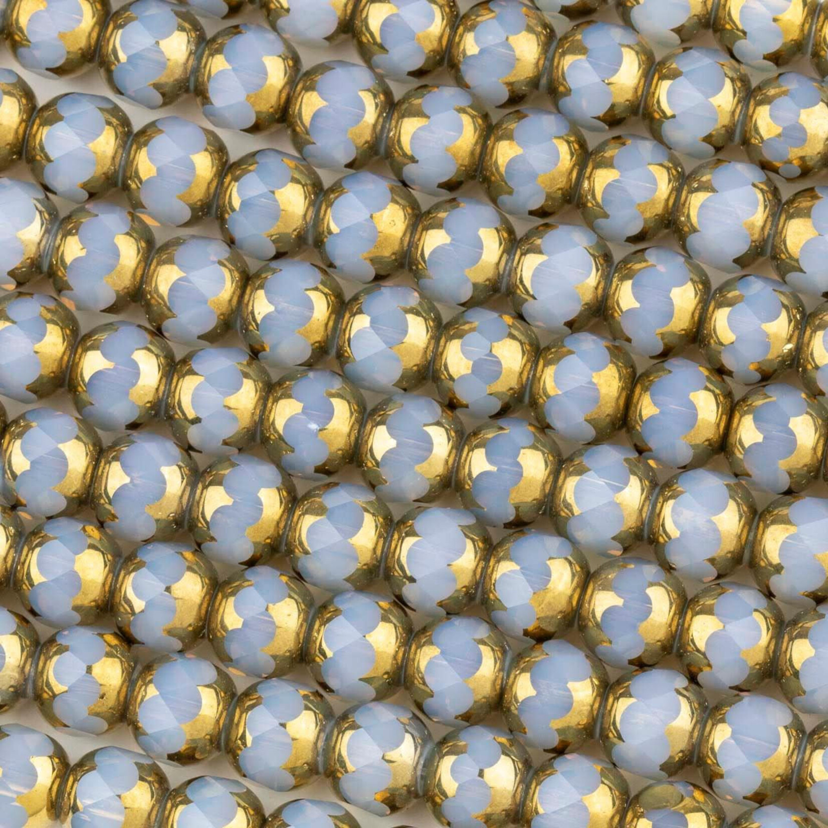 Blue Opaline  8mm Faceted Rounds with Gold Plating Bead Strand