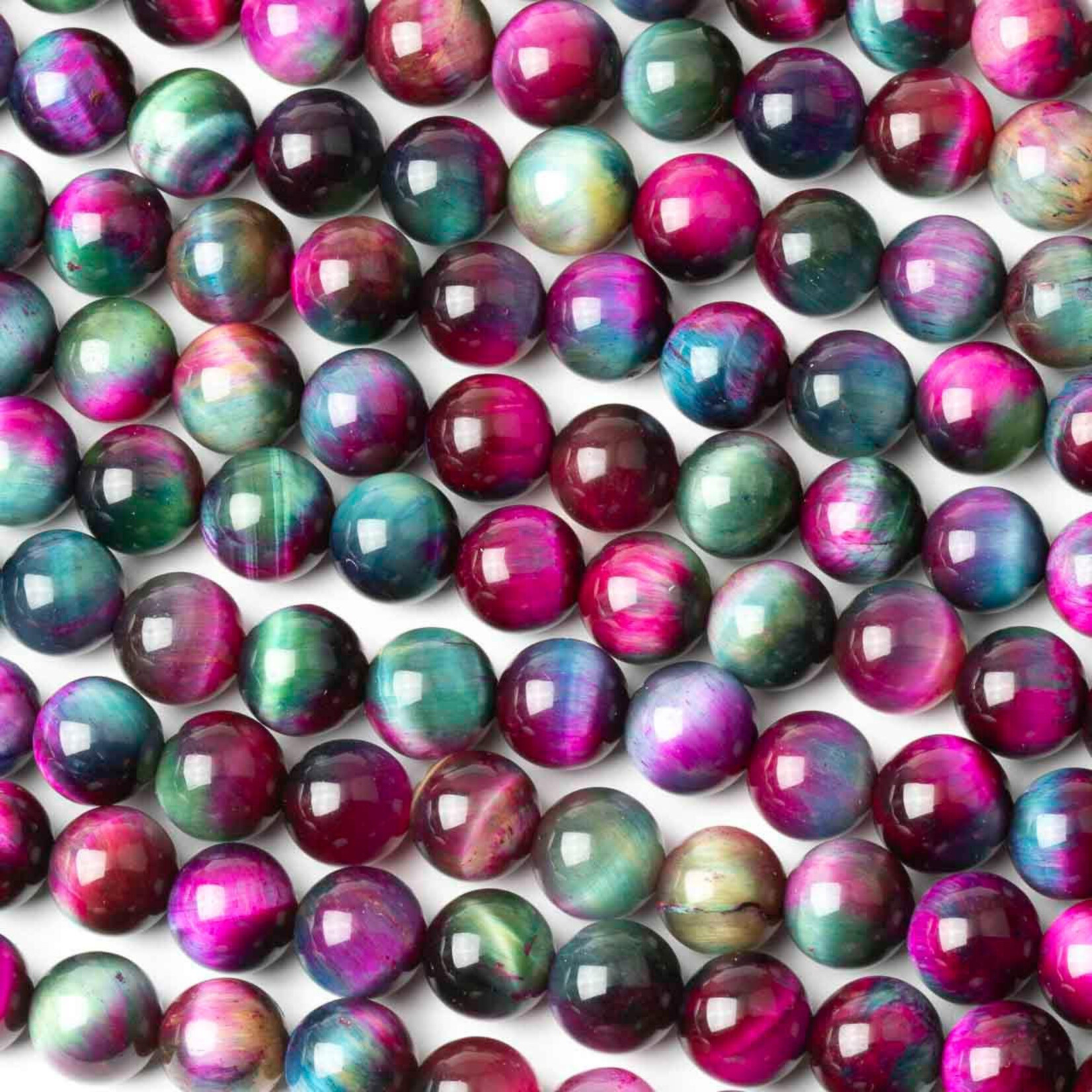 Tiger Eye  8mm Dyed Pink Jewel Tones Round Bead Strand