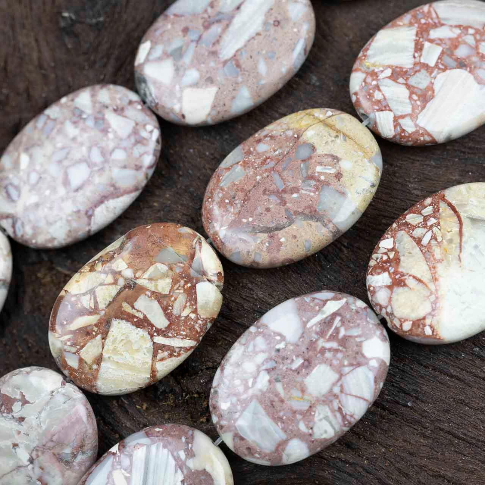 Sedimentary Brecciated Marble Stone 22x30mm Oval Bead Strand