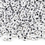 Acrylic  6mm Cube White w/ Black Number Bead