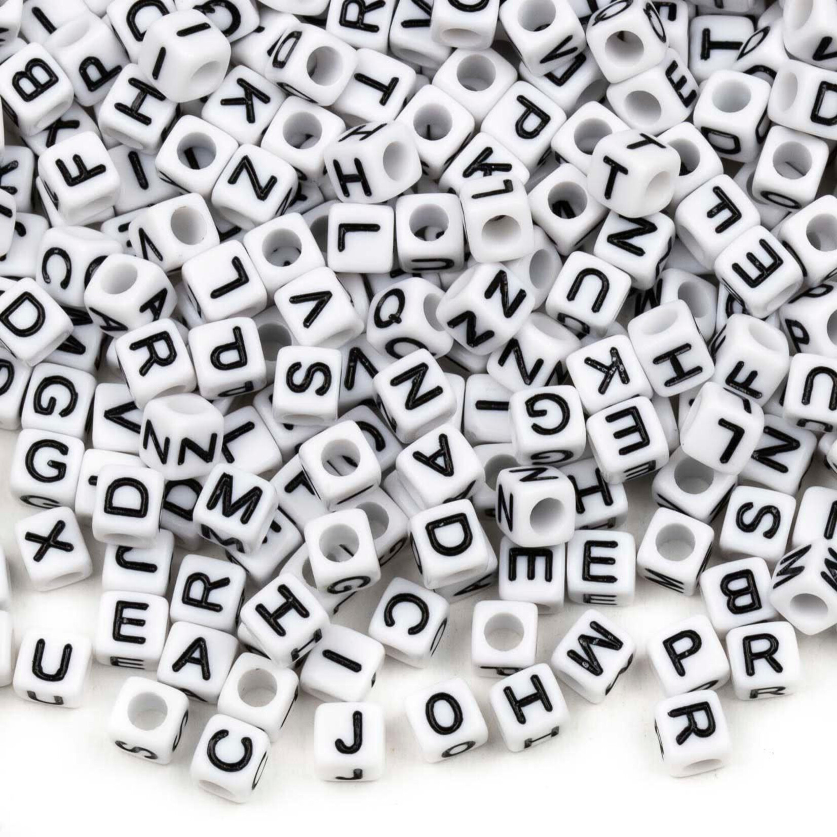 Acrylic   6mm  Letter Cube White w/ Black Bead