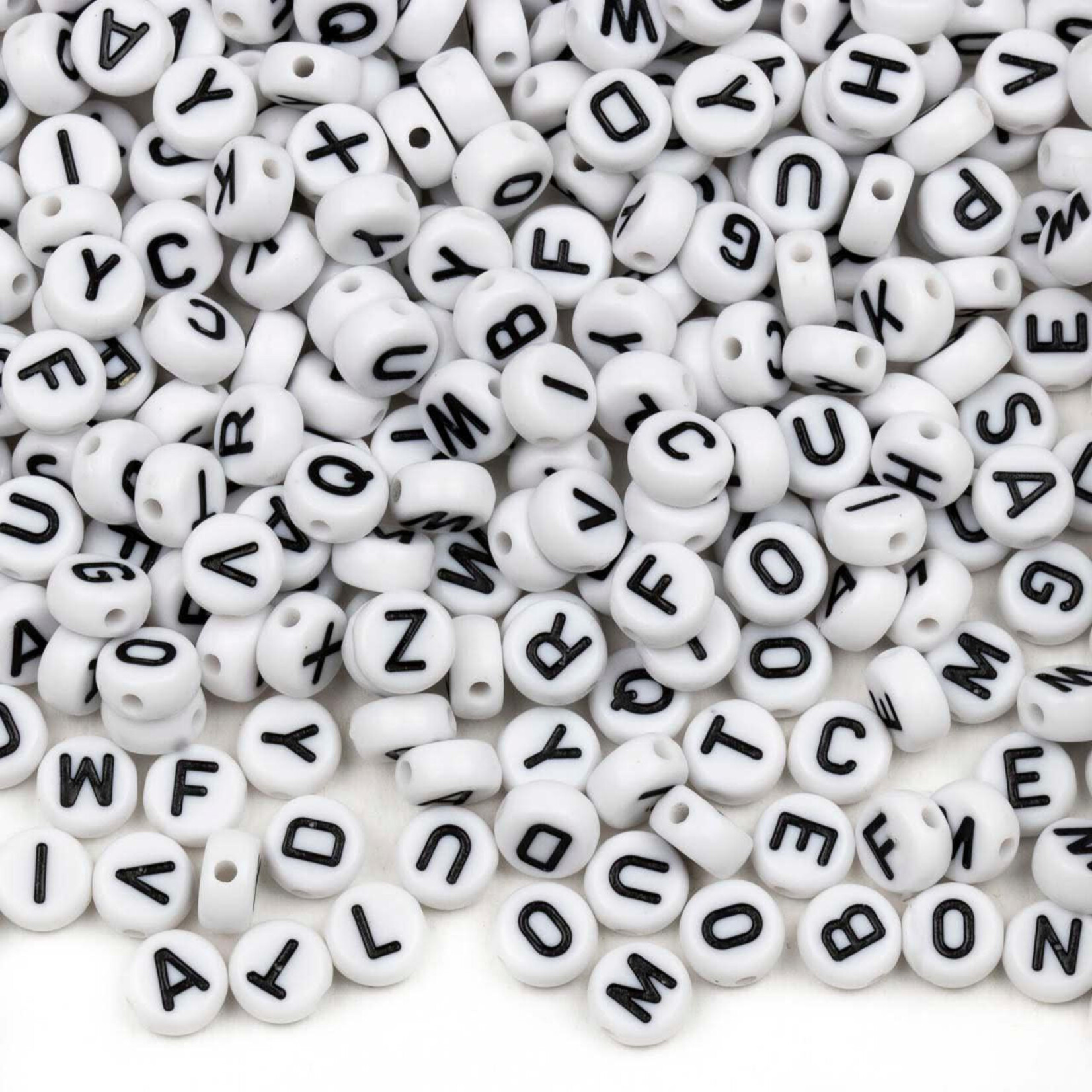 Acrylic   7mm Letter Coin White w/Black Bead