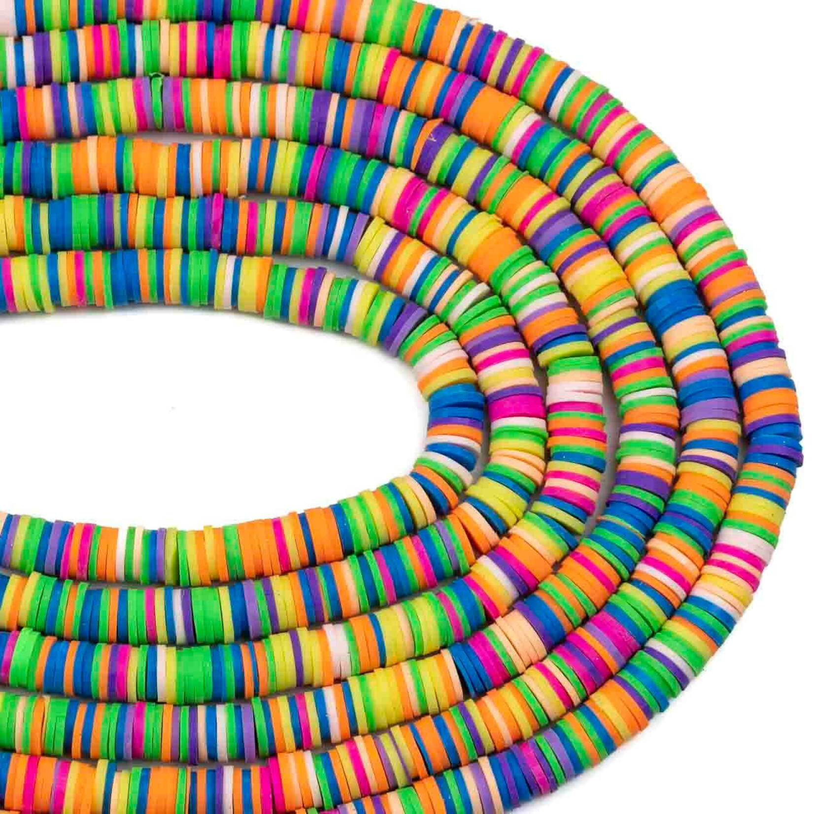 Polymer Clay  1x8mm Heishi Neon Dreamscape Mix Bead Strand