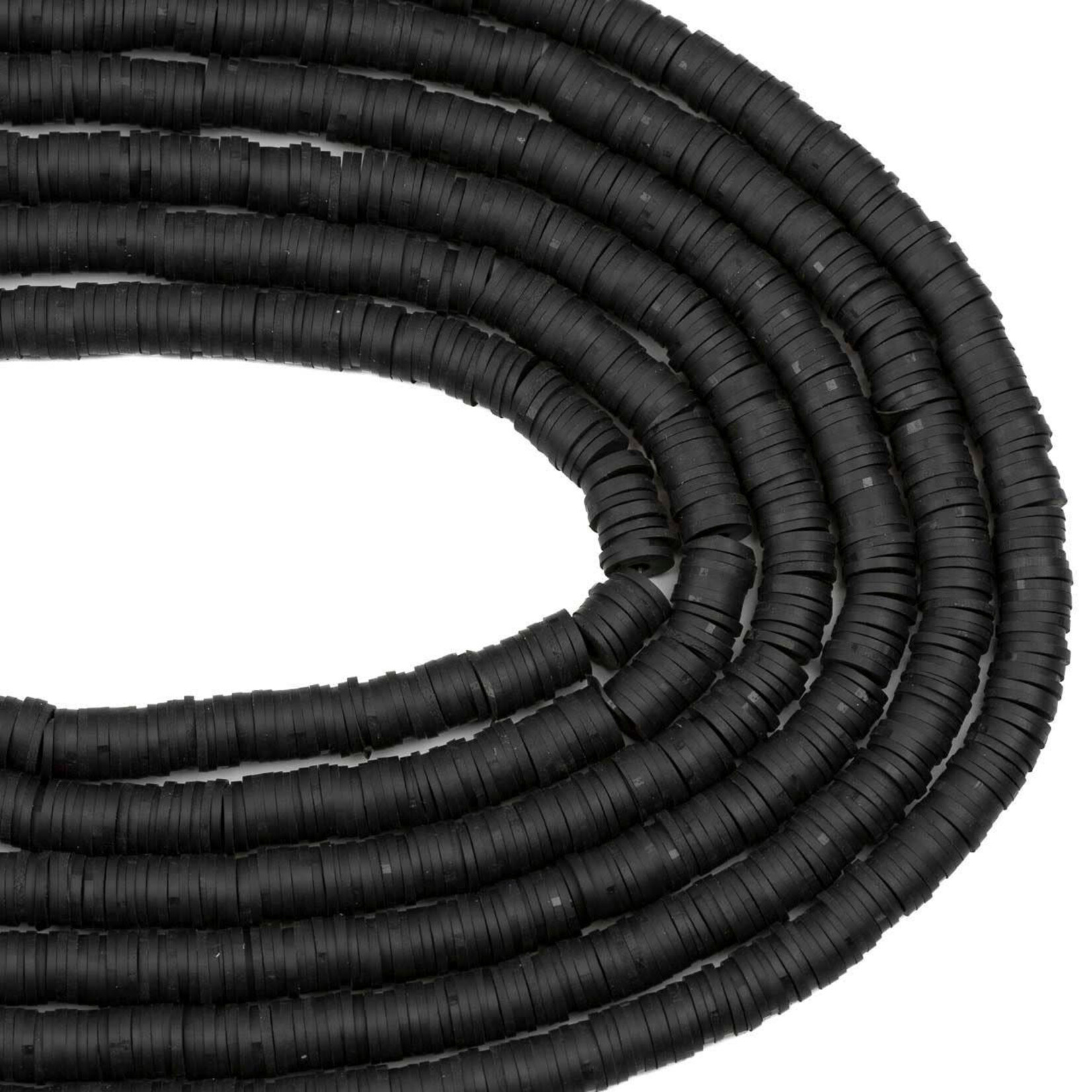 Polymer Clay  1x8mm Heishi Matte Jet Black Bead Strand