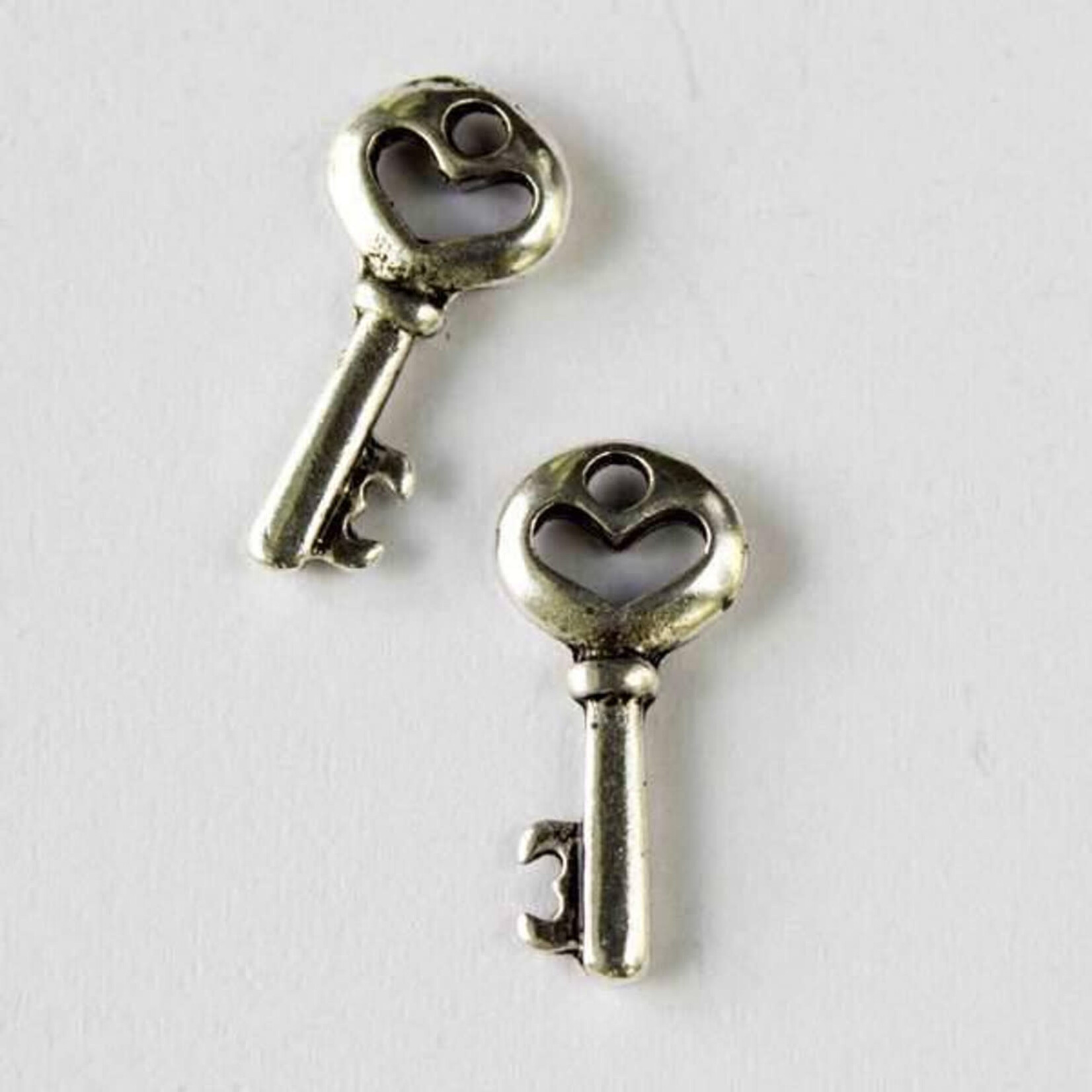 Heart Key 10x21mm Silver Plated Charm
