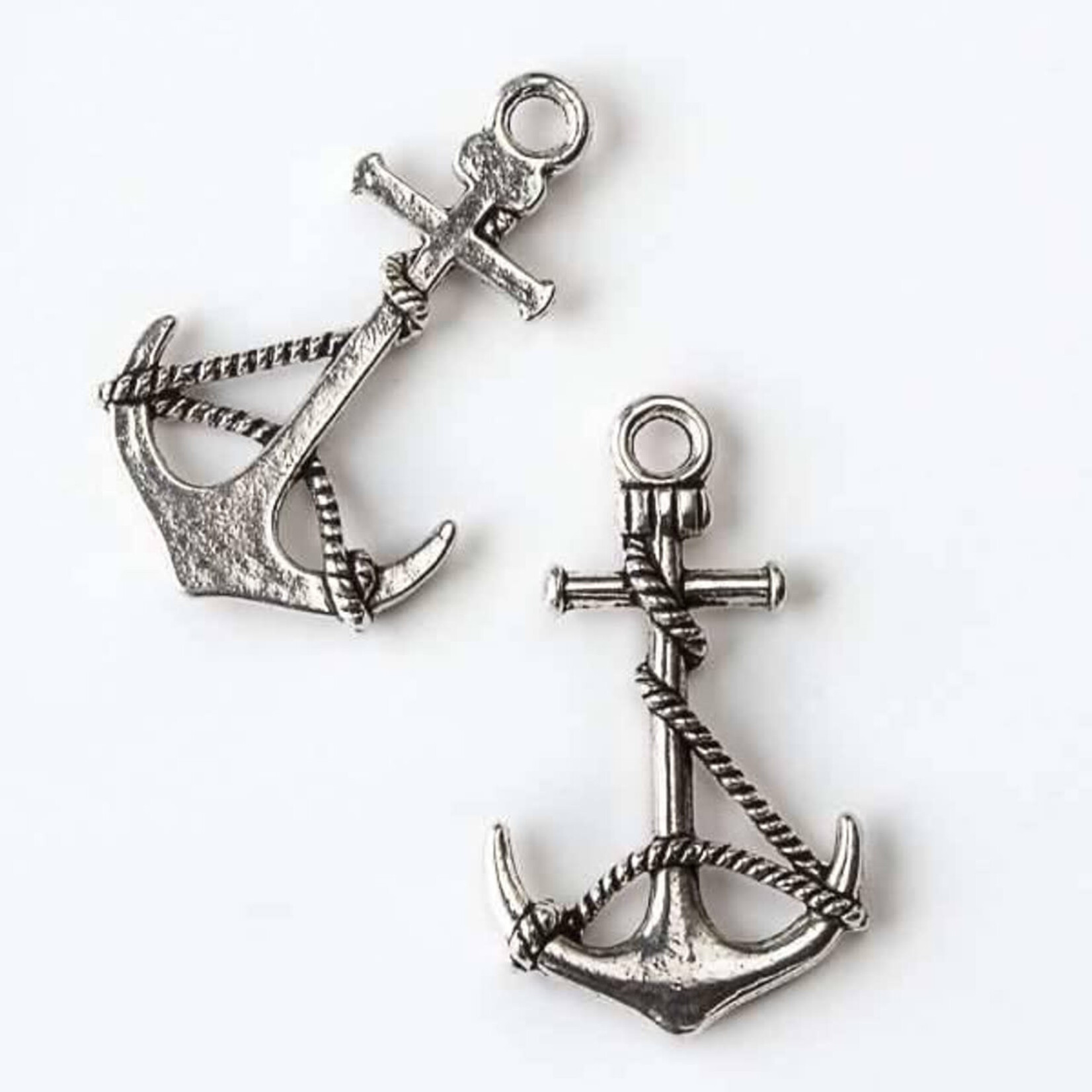 Anchor with Rope 19x33mm Silver Plated Charm