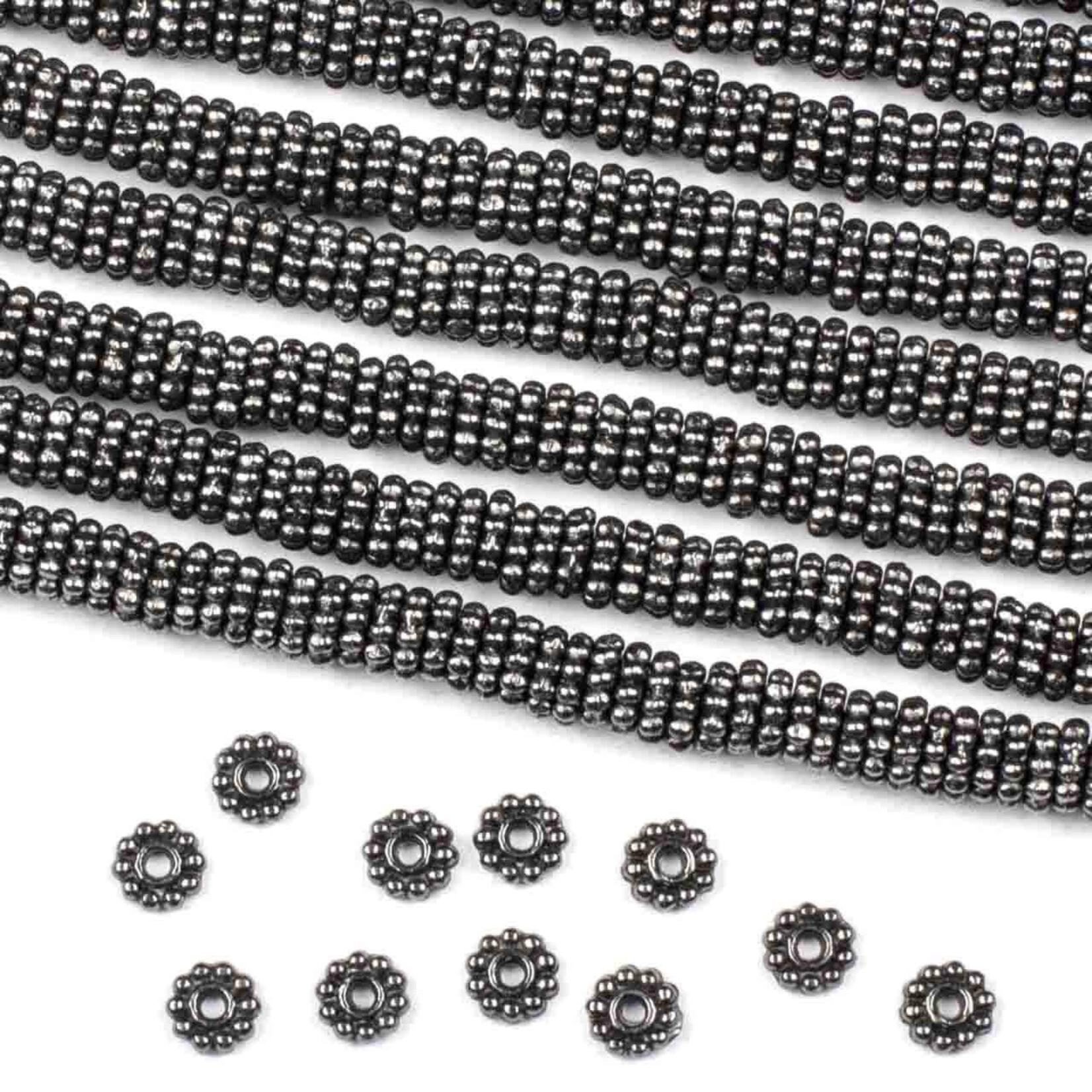 Gun Metal   5mm  Daisy Spacer Bead Strand