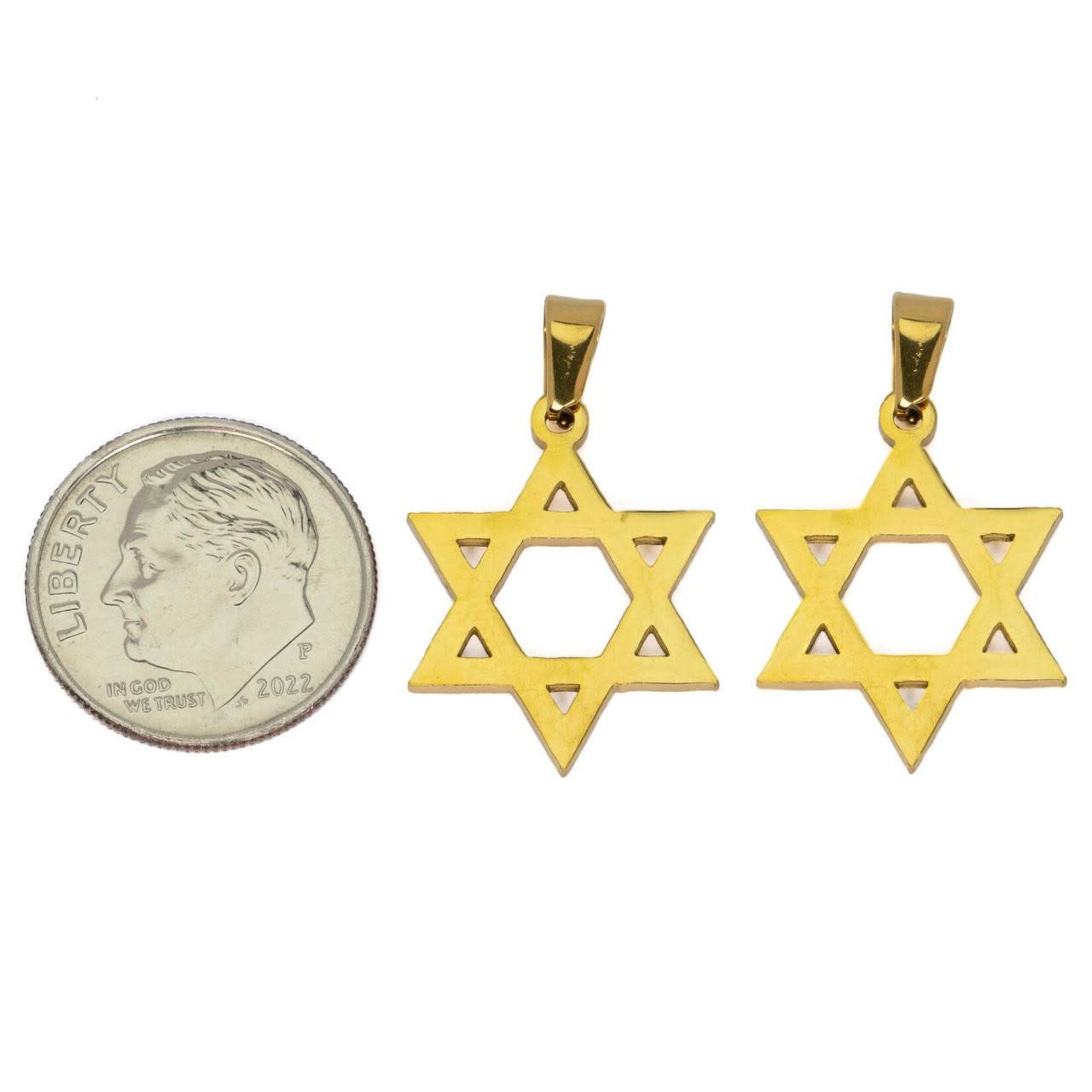 Stainless Steel Gold Plated Star of David 12x20mm Charm with Bail