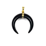 Black Obsidian 33mm Moon Pendant with Gold Plated Bail