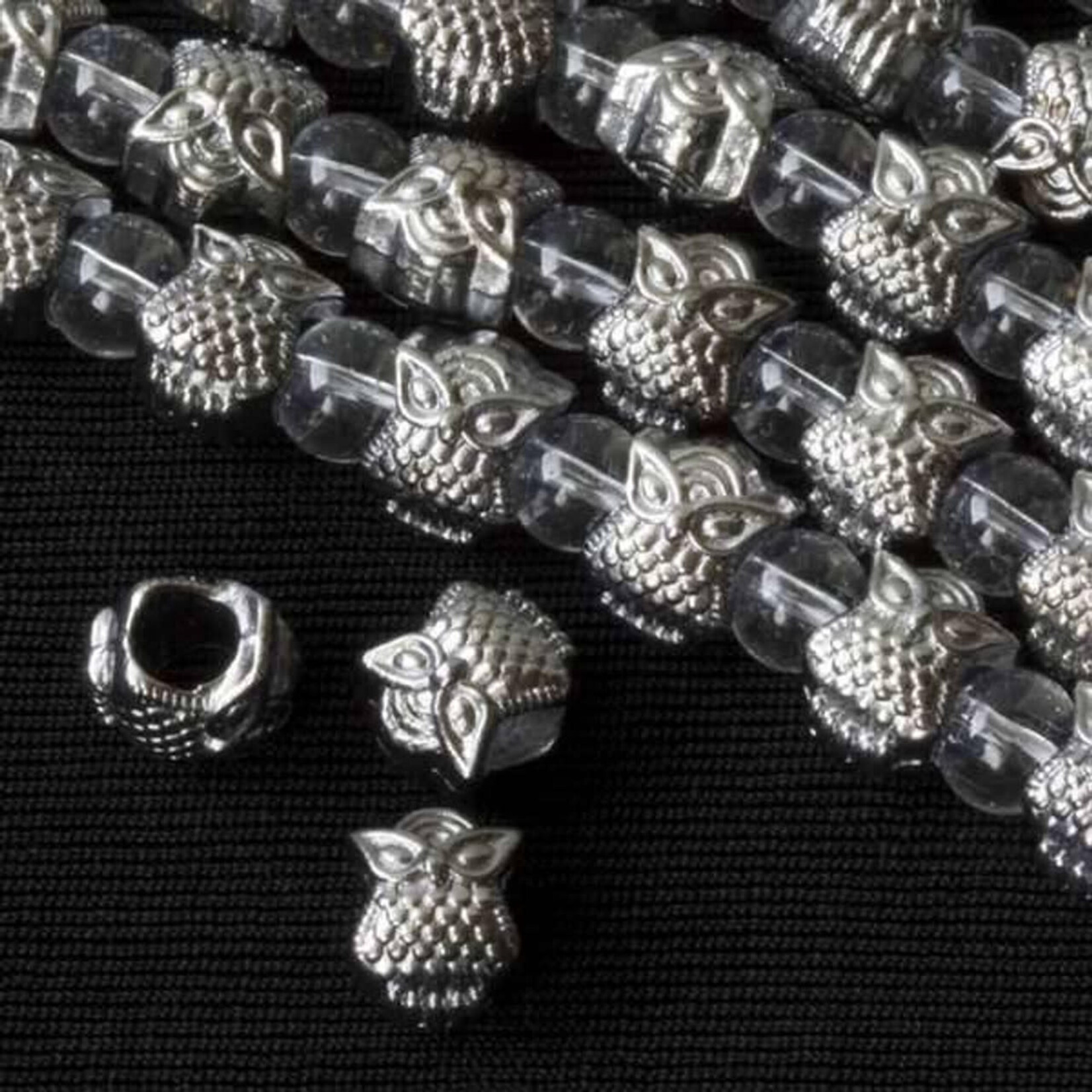 Gun Metal Pewter  8x10mm Horizontally Drilled Sassy Owl Bead Strand