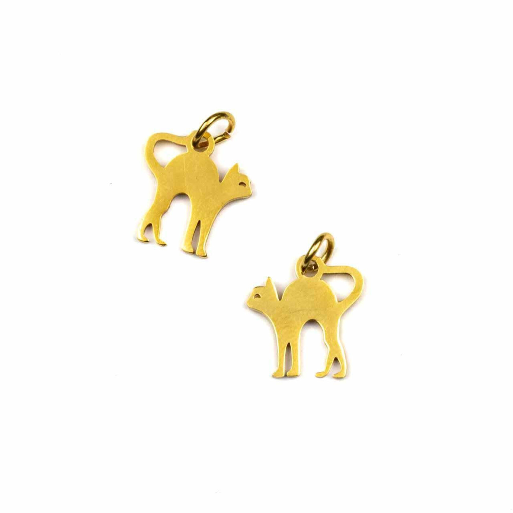 Stainless Steel Gold Plated 12x16mm Halloween Cat Charm