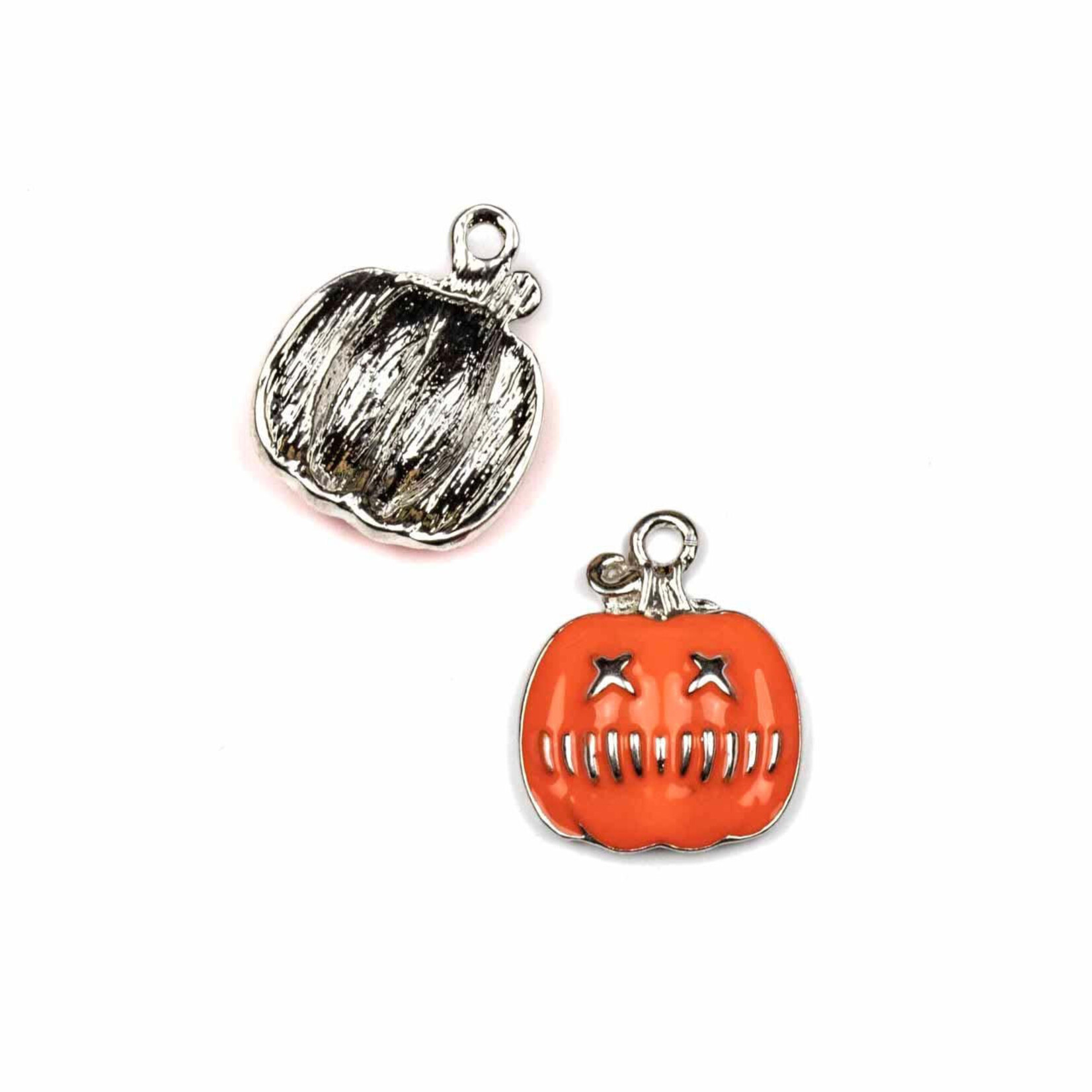 Pewter 17x21mm Enameled Jack-o-Lantern Charm