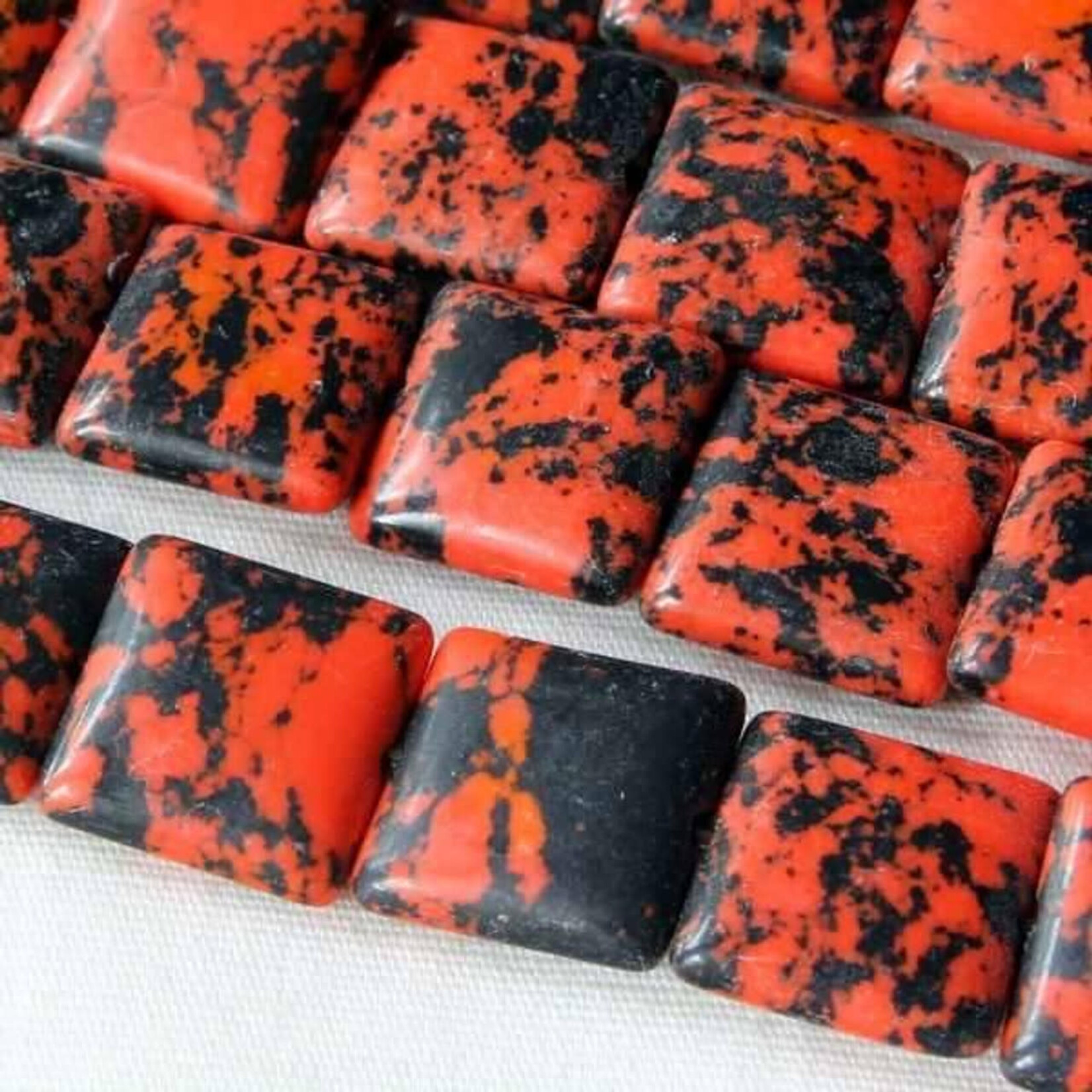 Synthetic 10mm Black & Orange Square Bead Strand