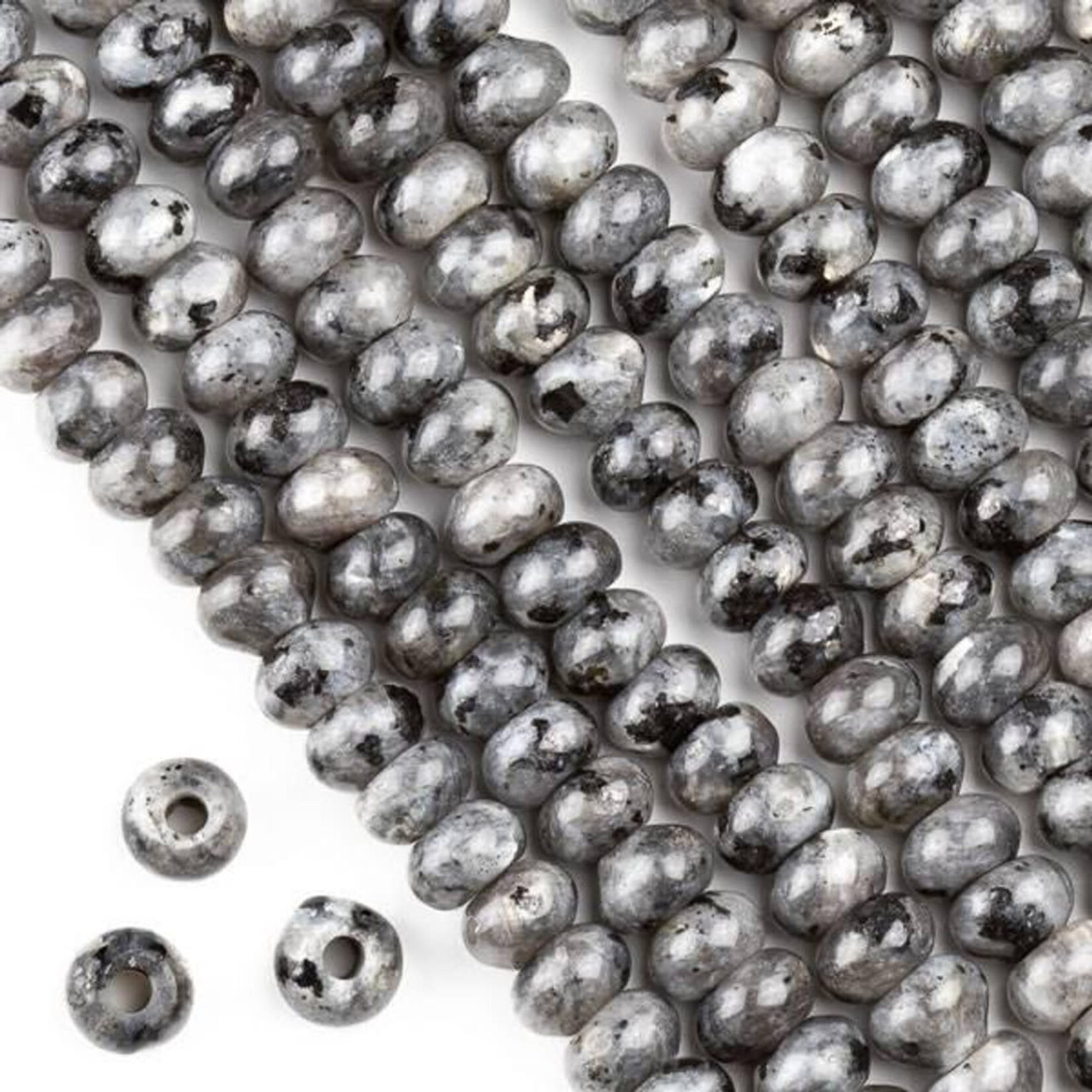 Black Labradorite/Larvikite 5-6x8mm Smooth Rondelle Large Hole Bead Strand