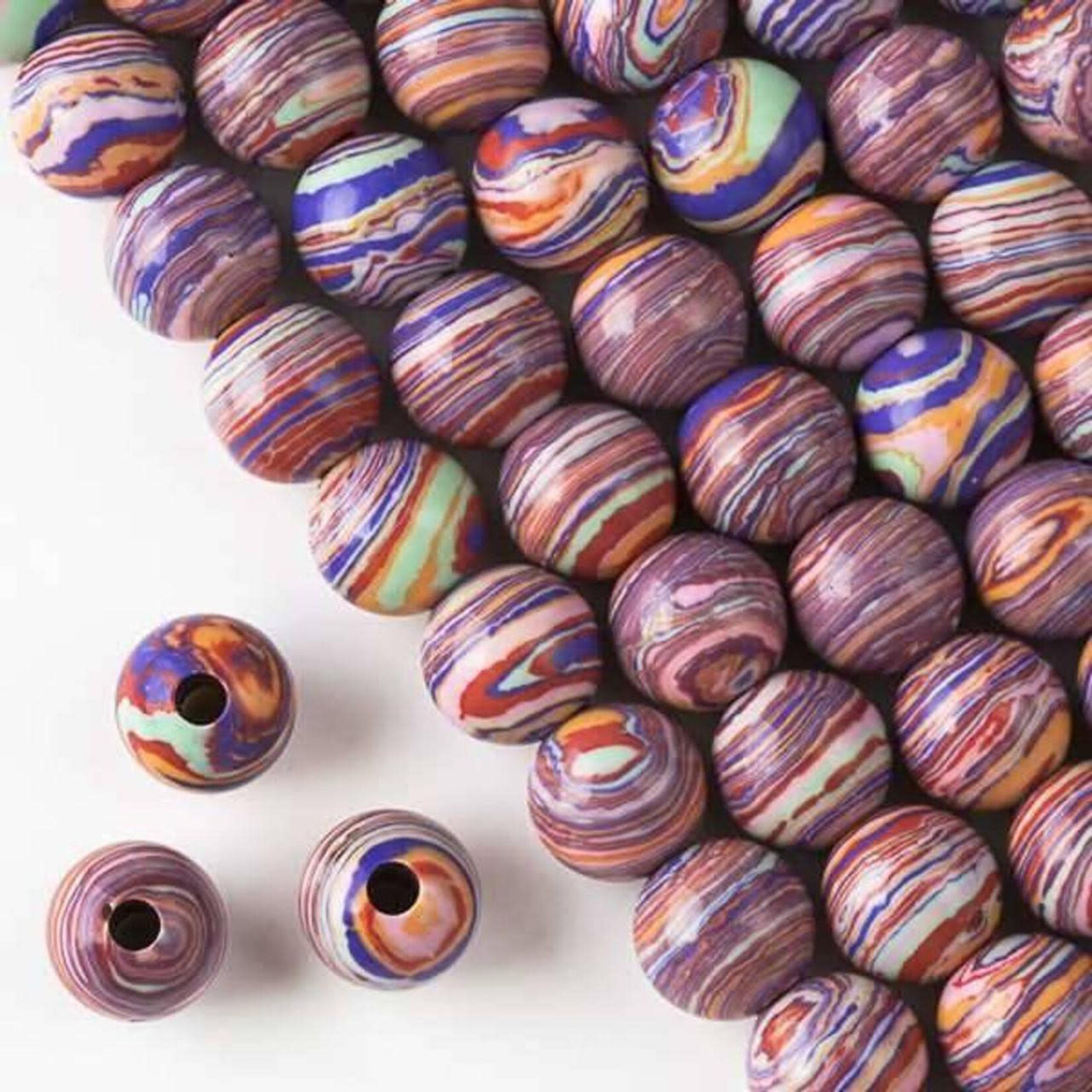 Synthetic Rainbow Gemstone 10mm Round Large Hole Bead Strand