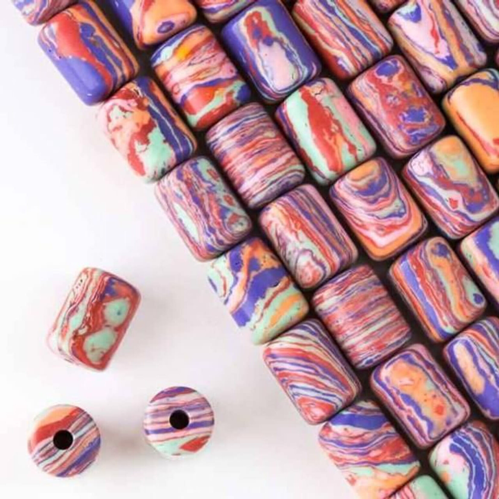 Synthetic Rainbow 10x14mm Barrel Large Hole Bead Strand