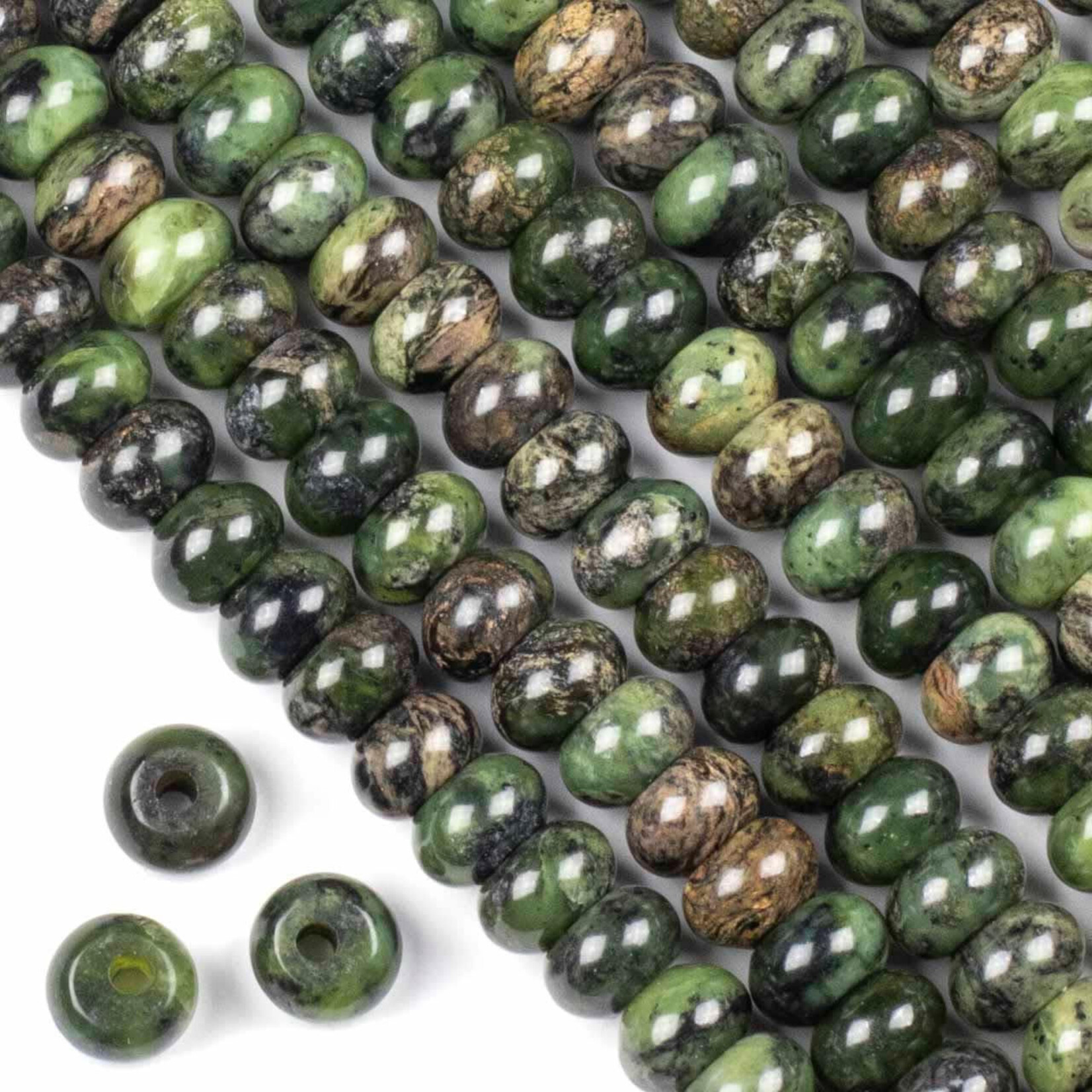 Chinese Jade  6x10mm Smooth Rondelle Large Hole Bead Strand