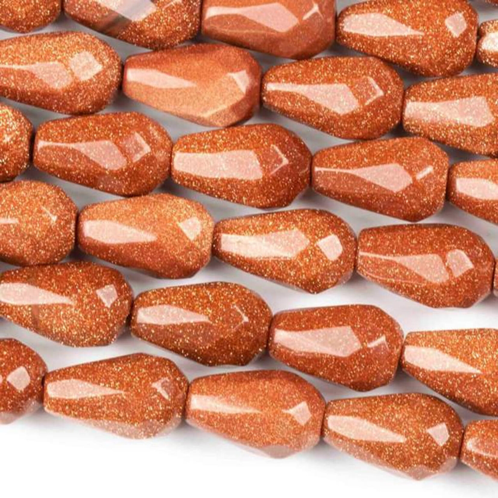 Goldstone  8x12mm Faceted Rounded Teardrop Bead Strand