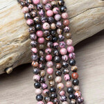 Rhodonite with Matrix  4mm Round Bead Strand