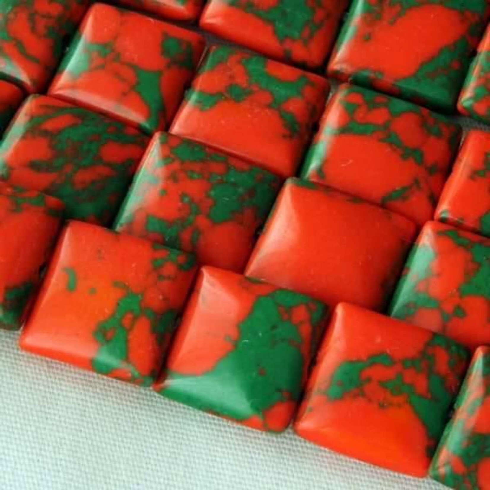Synthetic Gemstone 10mm Orange & Green Square Bead Strand