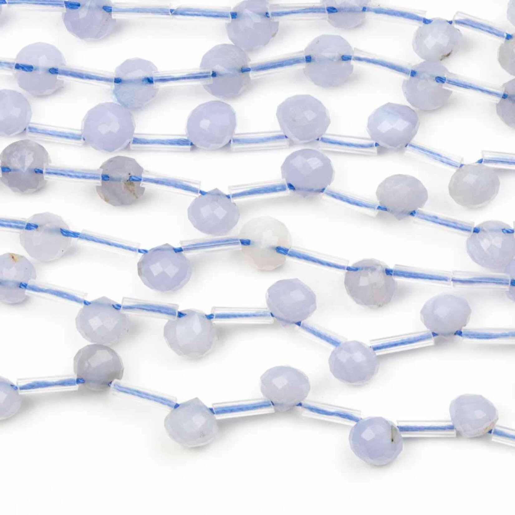 Blue Lace Agate  6mm Top Drilled Faceted Rounded Teardrop/Briolette Bead