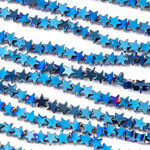 Hematite Electroplated Blue 4mm Star Bead Strand