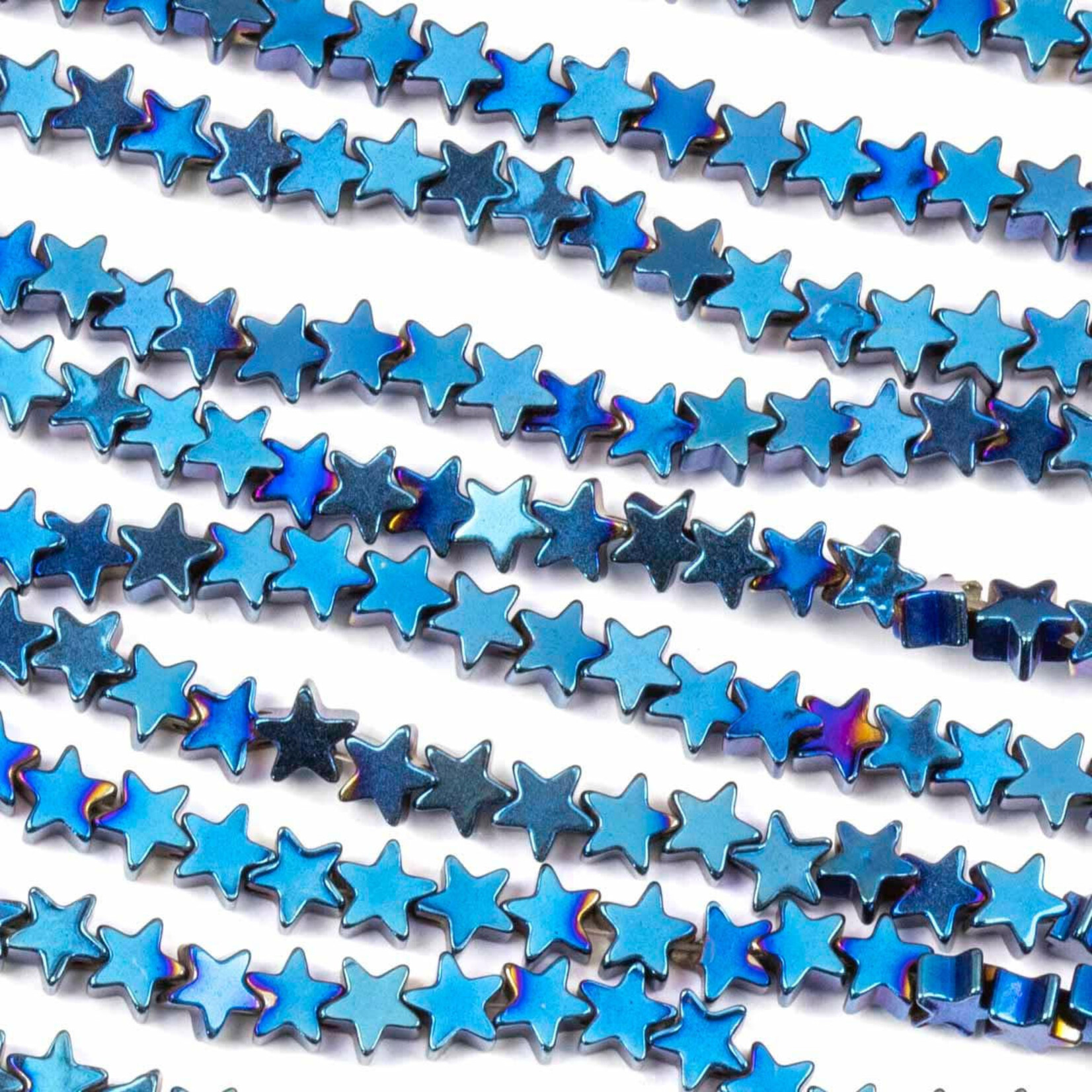 Hematite Electroplated Blue 4mm Star Bead Strand