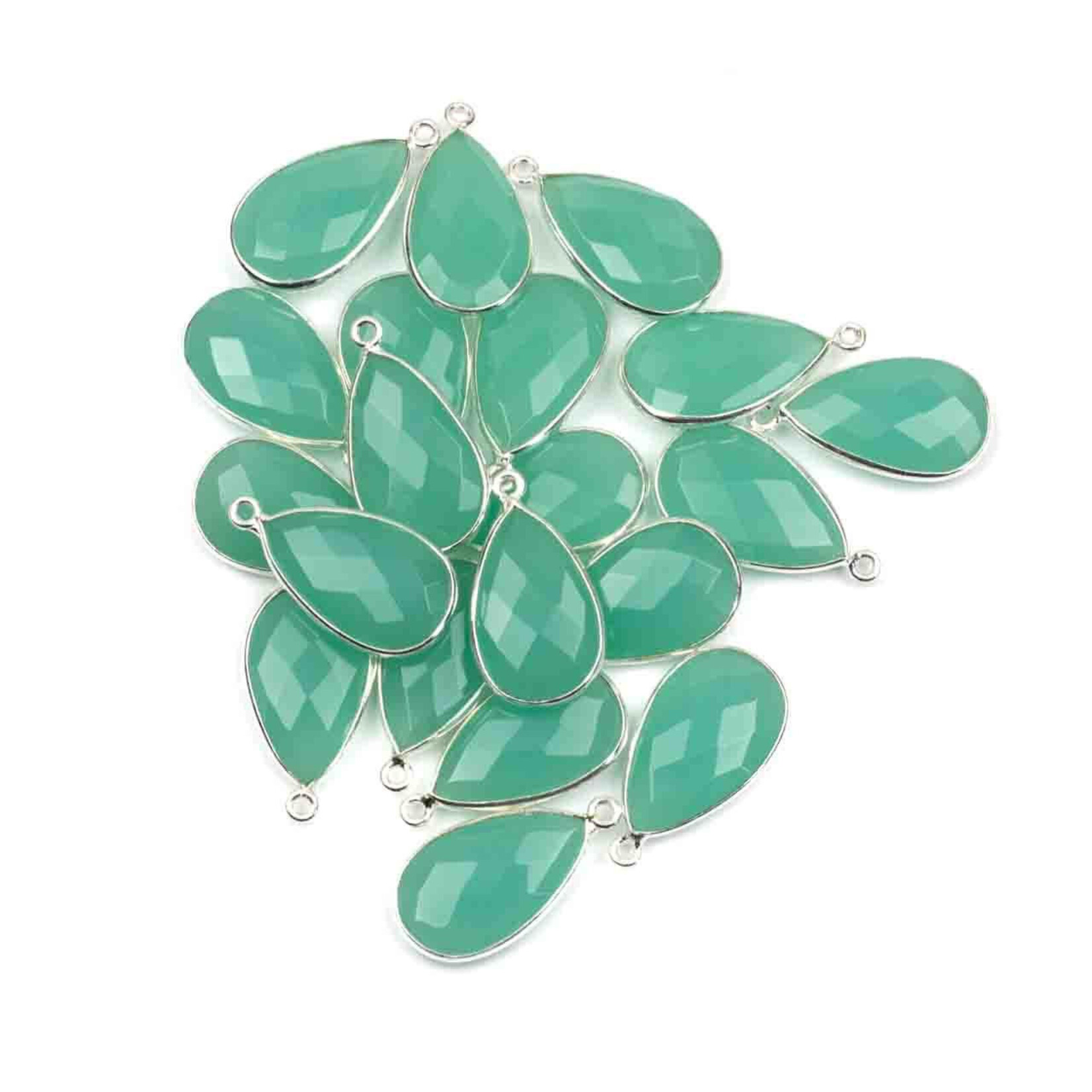 Peru Chalcedony 13x25mm Sterling Silver Bezel Faceted Teardrop