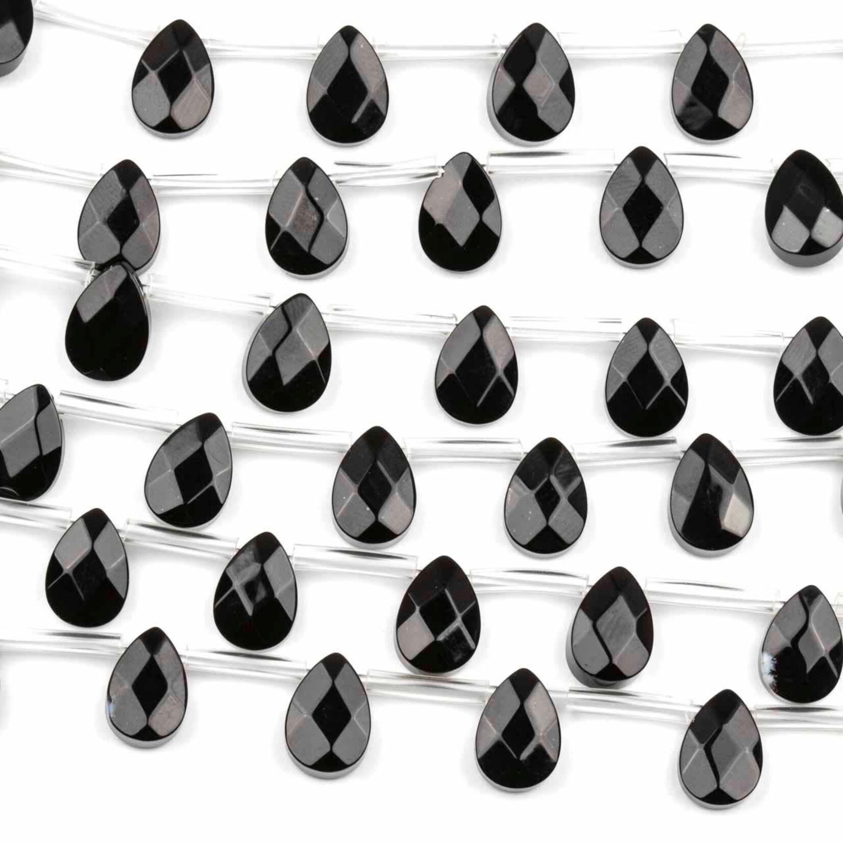 Onyx  7x10mm Faceted Drilled Teardrop Bead Strand